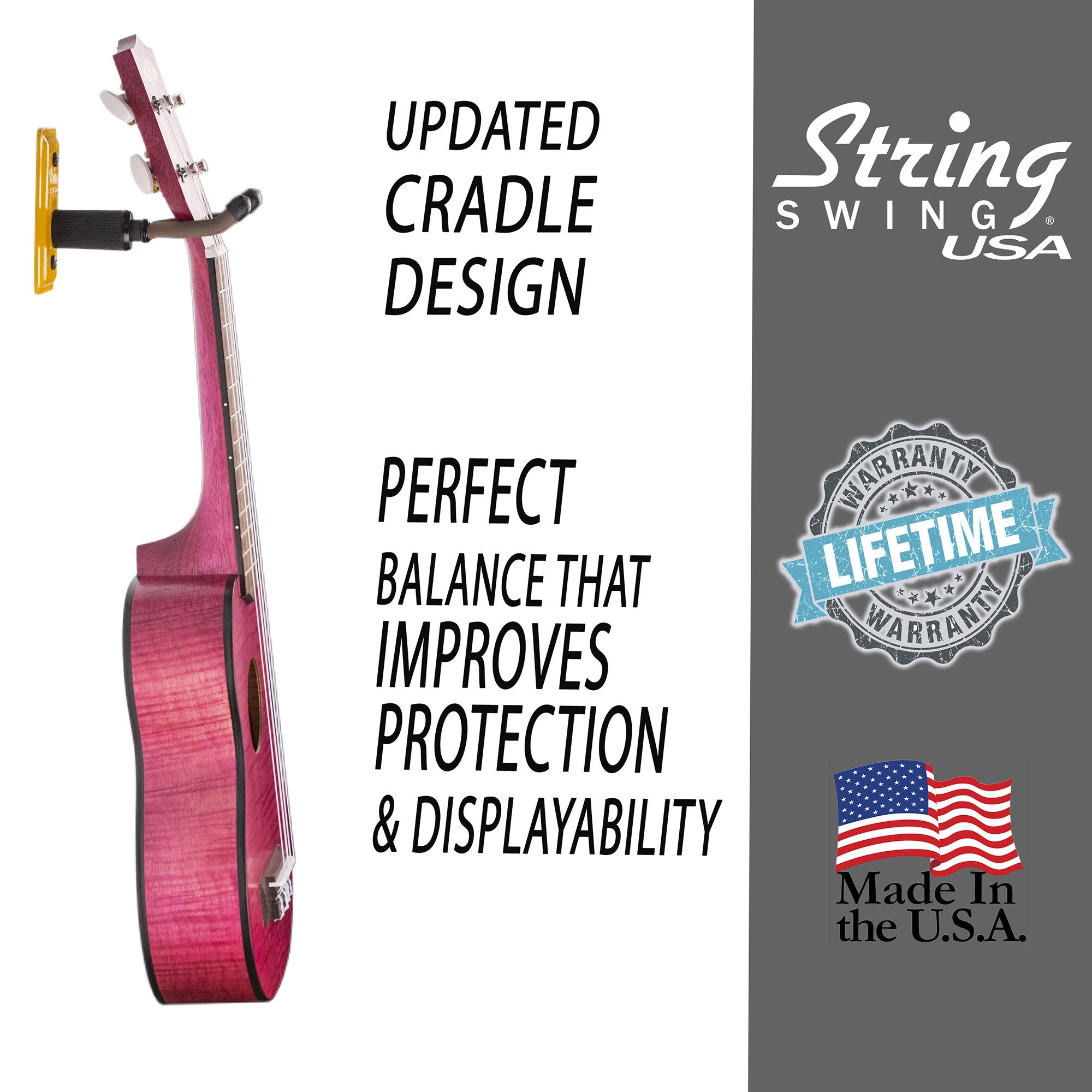 String Swing Ukulele Wall Mount Stand For Mandolin Ukele Banjo - Concert Pineapple Soprano Tenor And Baritone Compatible - Safet
