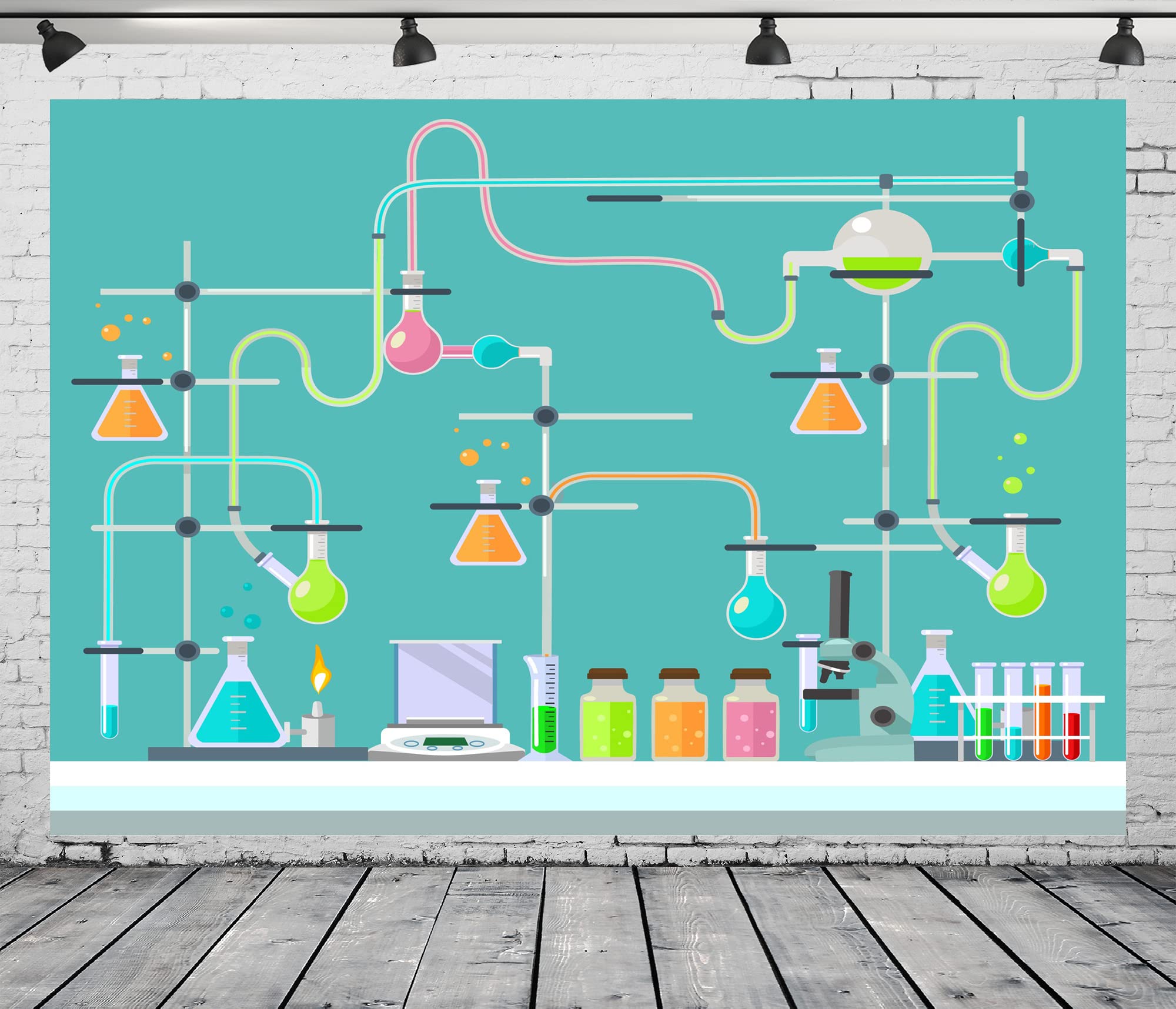Loccor 5X3Ft Science Fun Backdrop Colorful Beakers Chemical Apparatus Measuring Cups Photography Background For School Class Ban