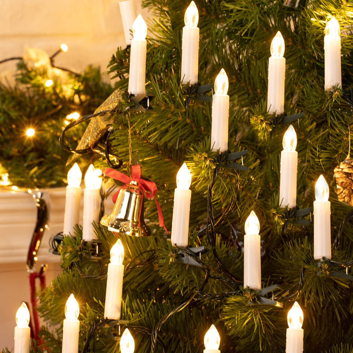 Christmas Candle String Lights, 48Ft 50 Led Candle Lights For Indoor Outdoor, Connectable Flameless Candle Lights With Clips For