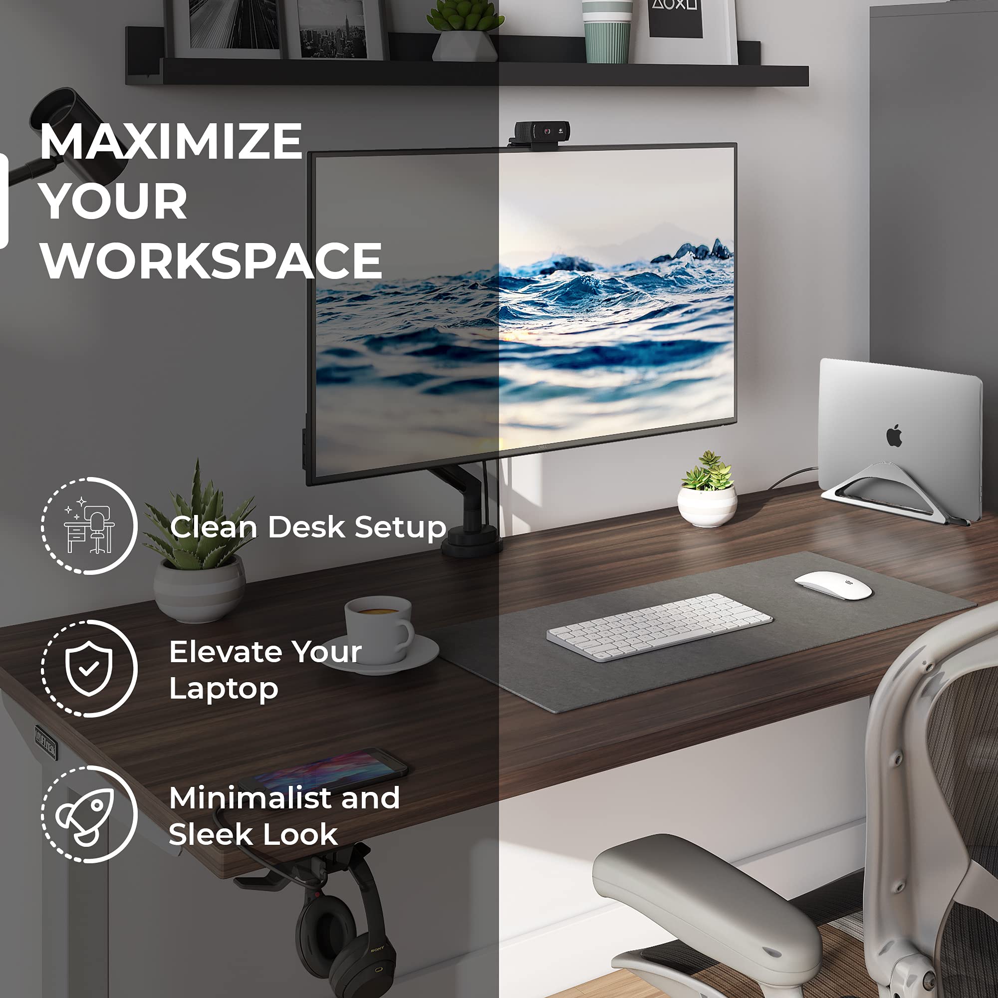 Humancentric Vertical Laptop Stand For Desks (Space Gray) | Adjustable Holder To Dock Apple Macbook, Macbook Pro, And Other Lapt