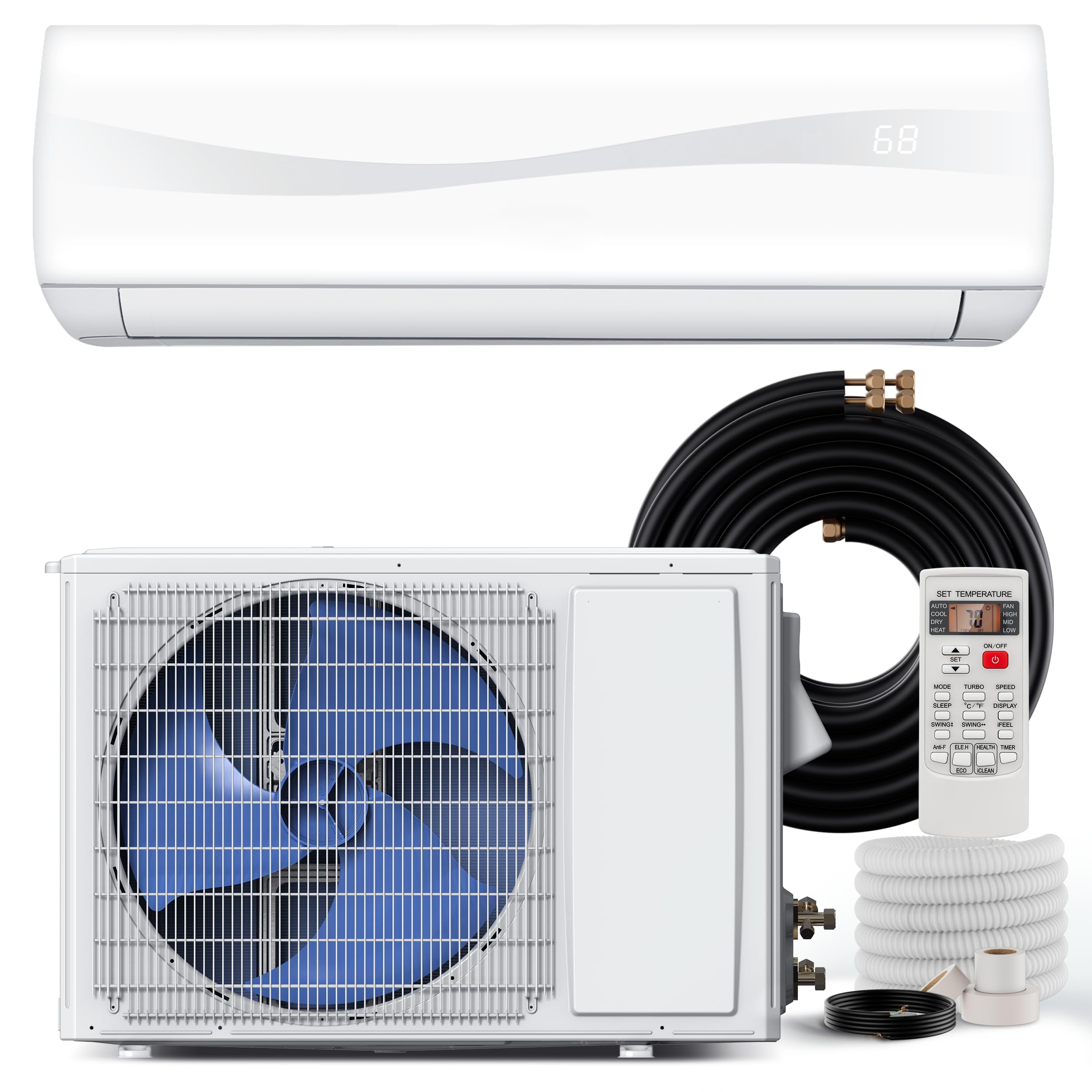 SIMOE 12000BTU Mini Split AC/Heating System -Ductless Inverter Mini Split Air Conditioner and Heater with 1 Ton Heat Pump, Cools