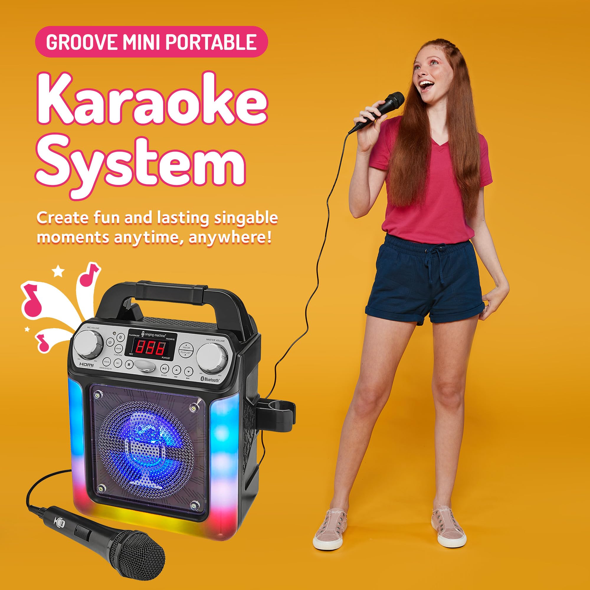 Singing Machine Portable Karaoke Machine With Wired Mic, Bluetooth, Led Lights   For Adults & Kids