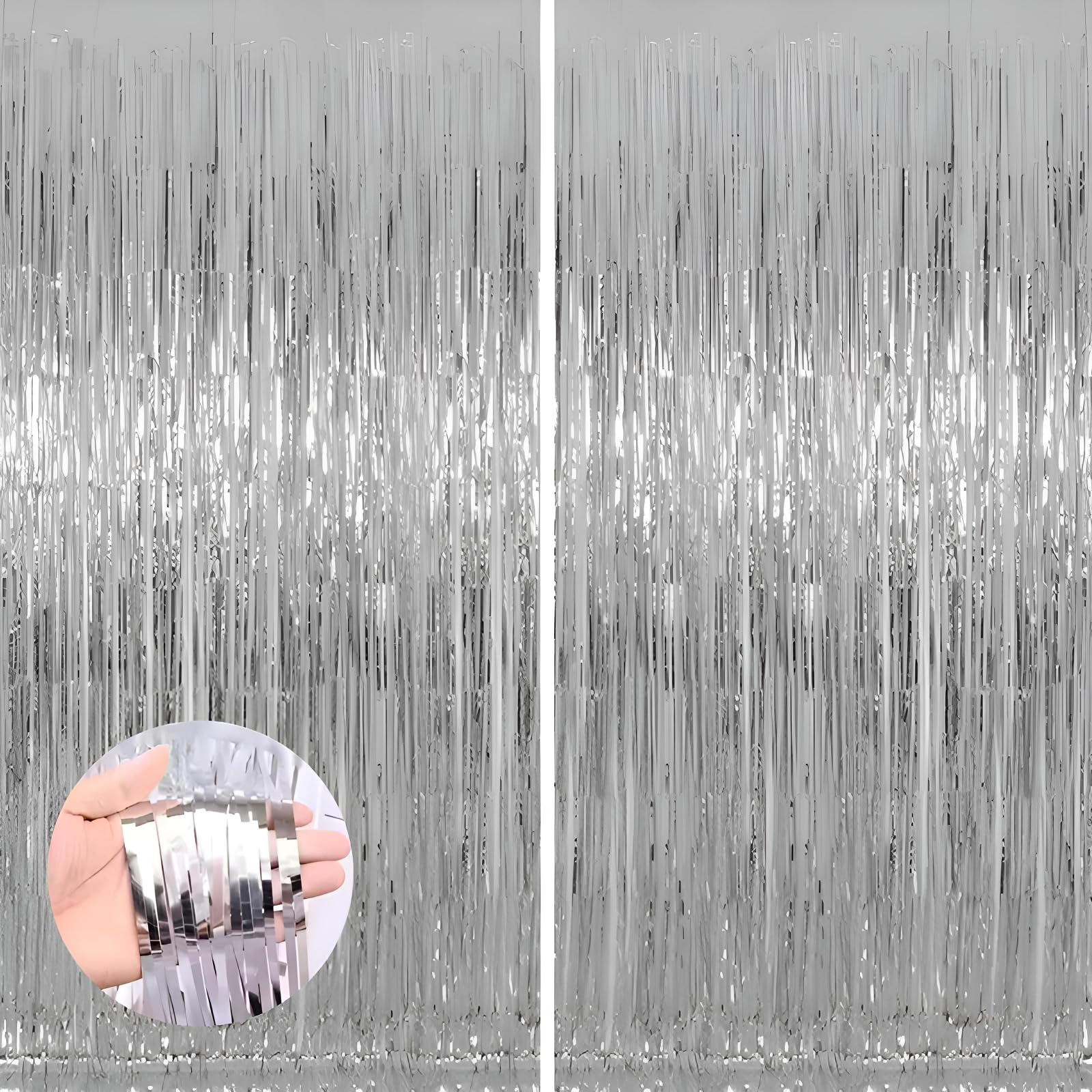 2 Pack 3.3 * 8.3 Ft Foil Curtain Metallic Tinsel Fringe Curtains Photo Booth Props Backdrop For Birthday Wedding Engagement Baby