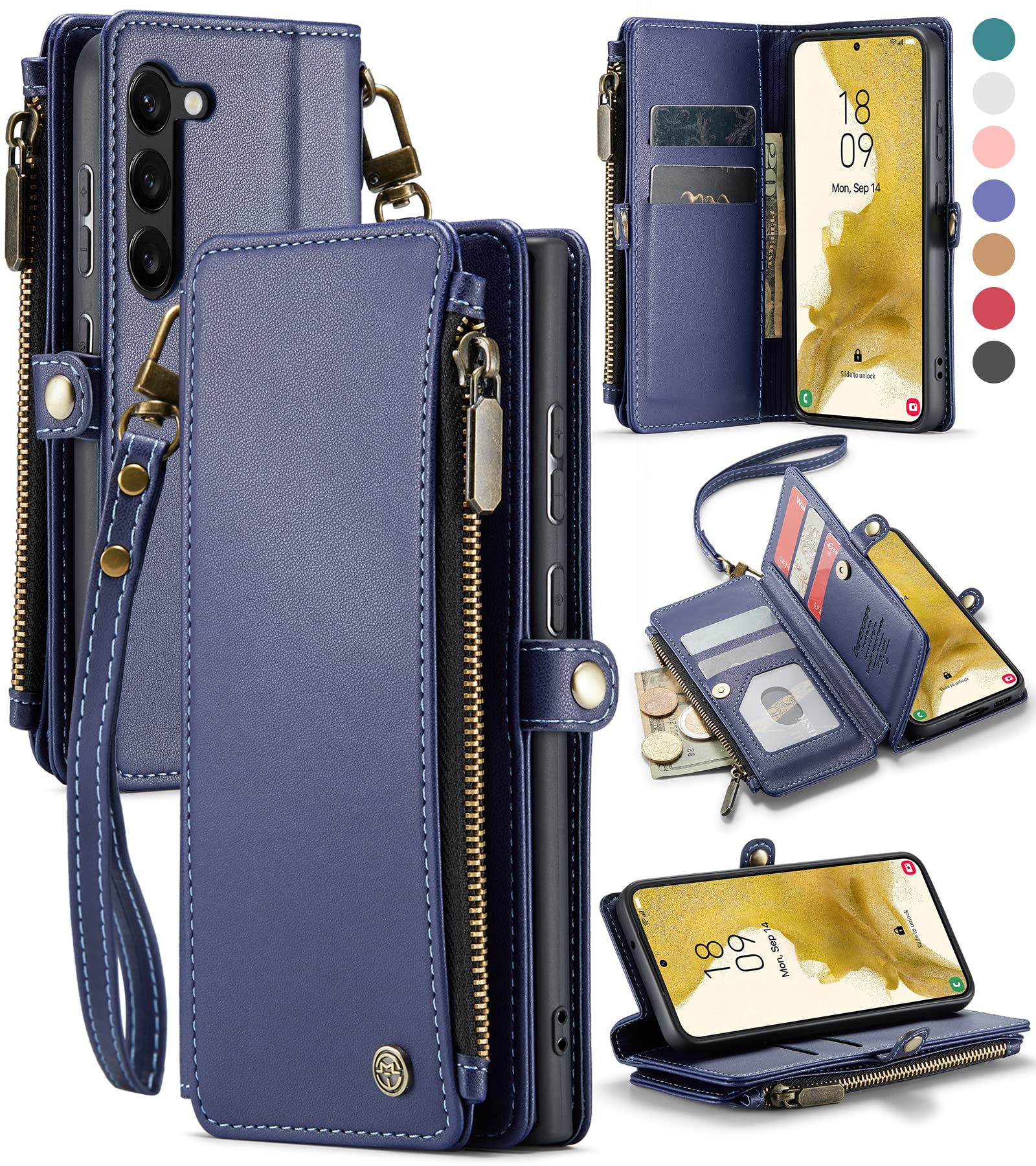 Defencase For Samsung Galaxy S23 Case, Rfid Blocking Galaxy S23 Case Wallet For Women Men With Card Holder, Durable Pu Leather M