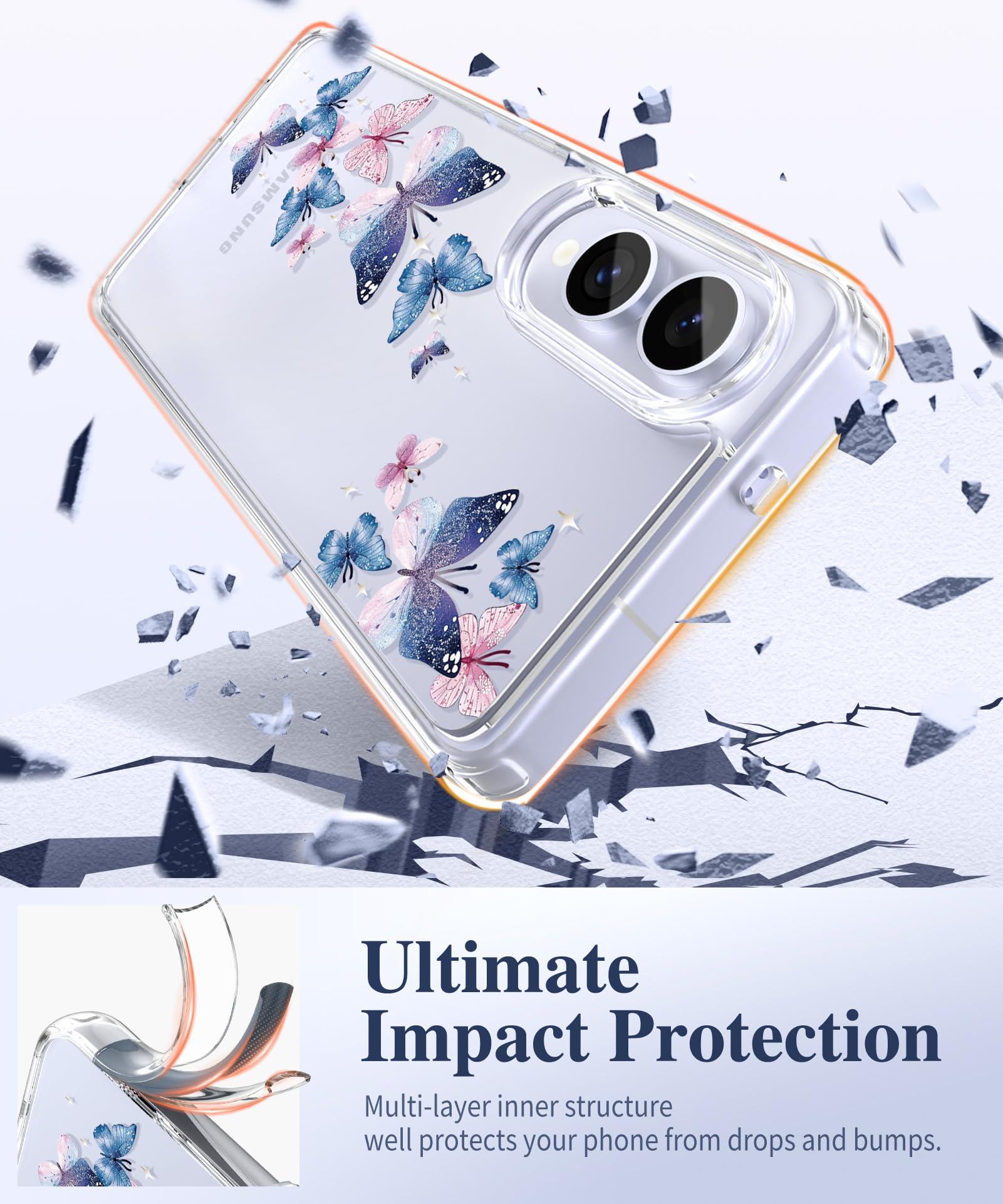 Gviewin For Samsung Galaxy S25 Edge Case, With Screen & Camera Lens Protector [Non Yellowing] Floral Clear Slim Bumper Shockproo