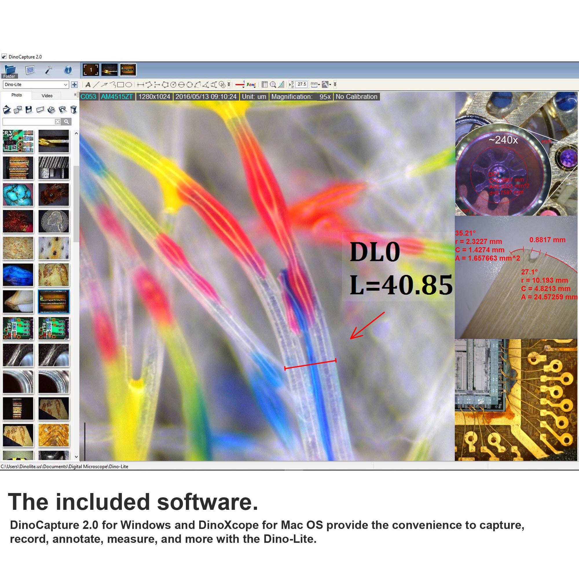 Dino Lite Usb Digital Microscope Af4115Zt   1.3Mp, 20X   220X Optical Magnification, Measurement, Polarized Light, Wf 20 Compati