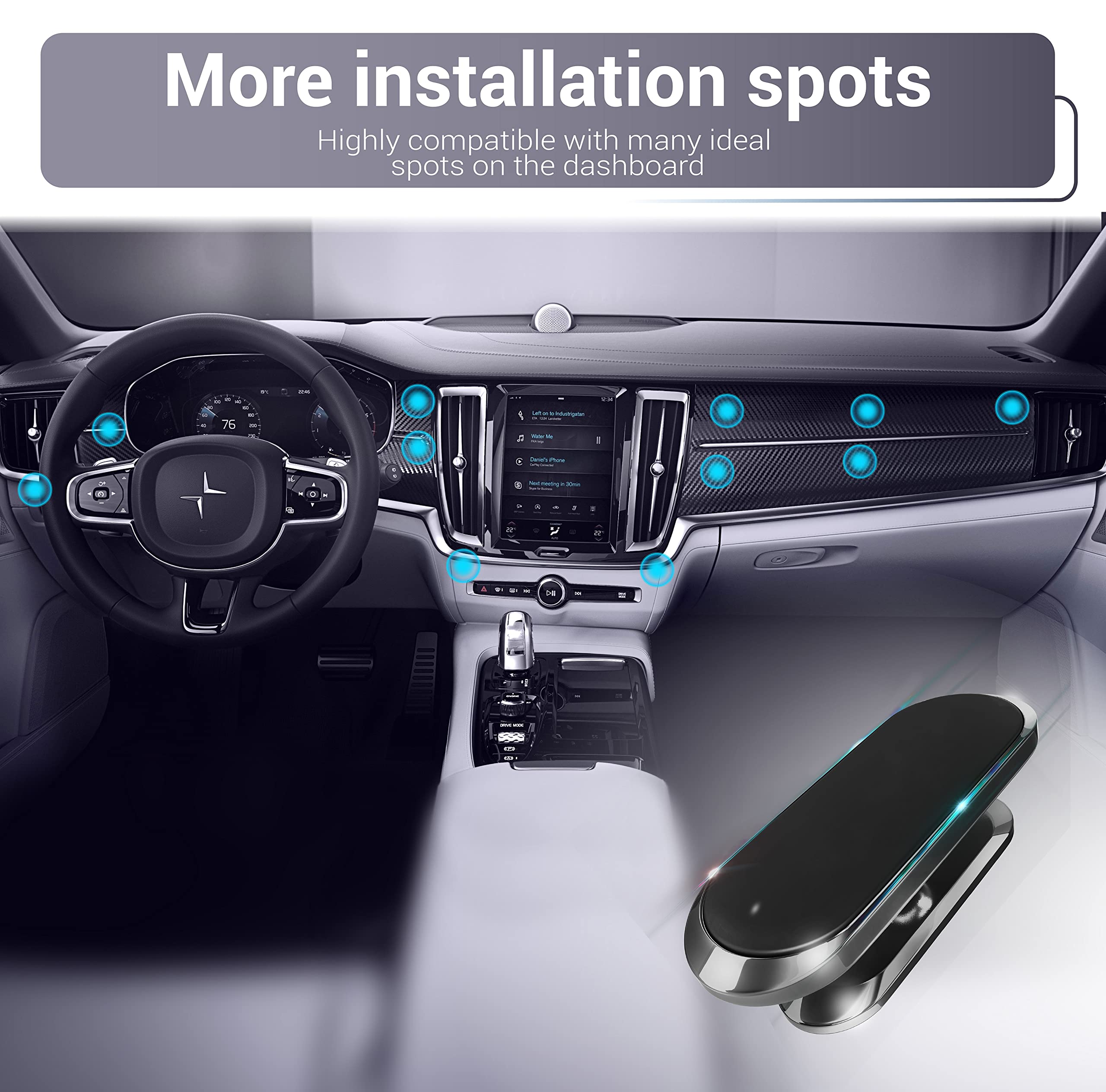 Tt&C 2-Pack Magnetic Phone Mount For Car, [ Magnet N52 8Pcs ] [ Super Strong Magnet ] [ 4 Metal Plates ] Phone Holder For Car, F