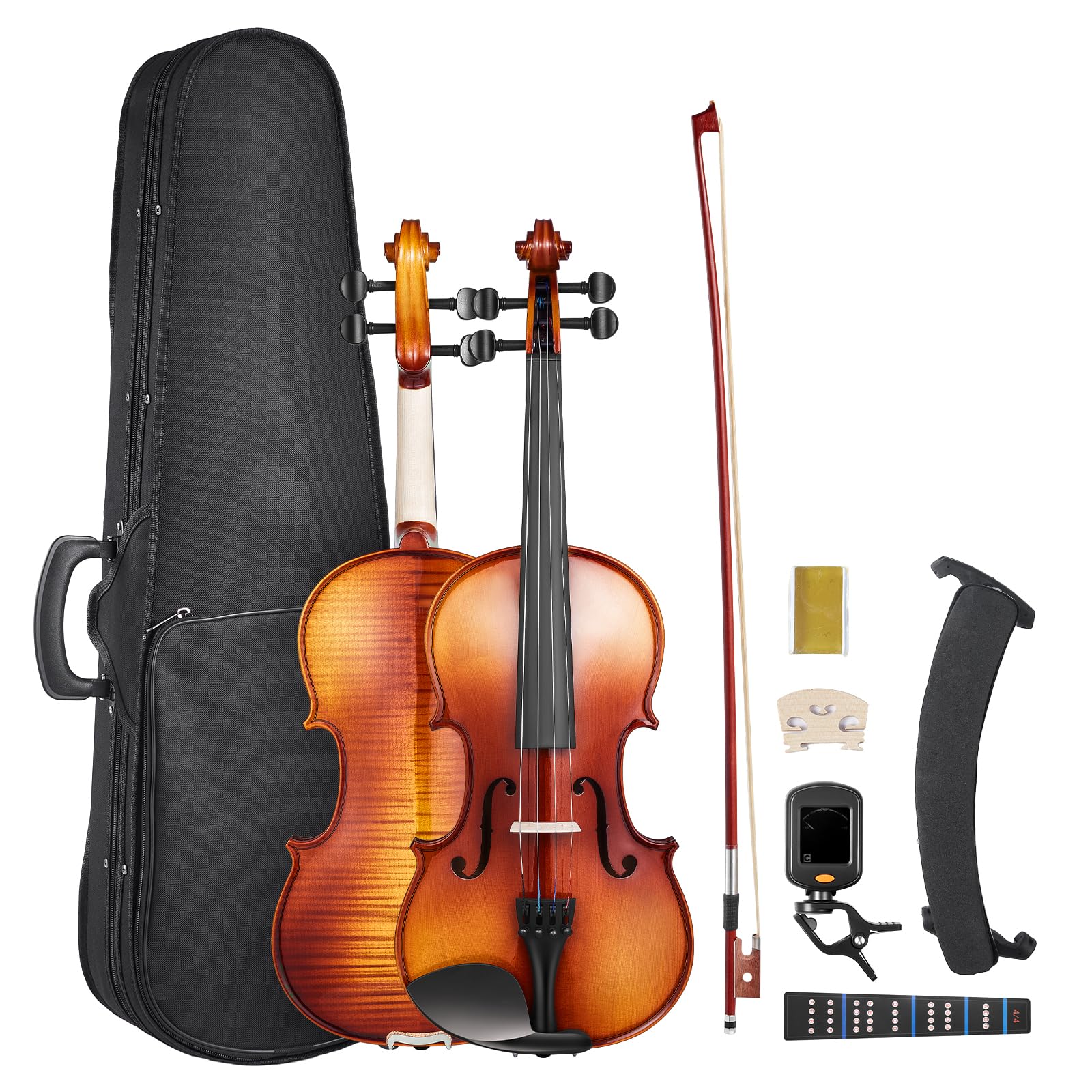 VEVOR Violin 4/4 Full Size for Adults, Violin Fiddle Set for Beginners Student with Hard Case,Rosin, Bow,Shoulder Rest,Bridge,Ex
