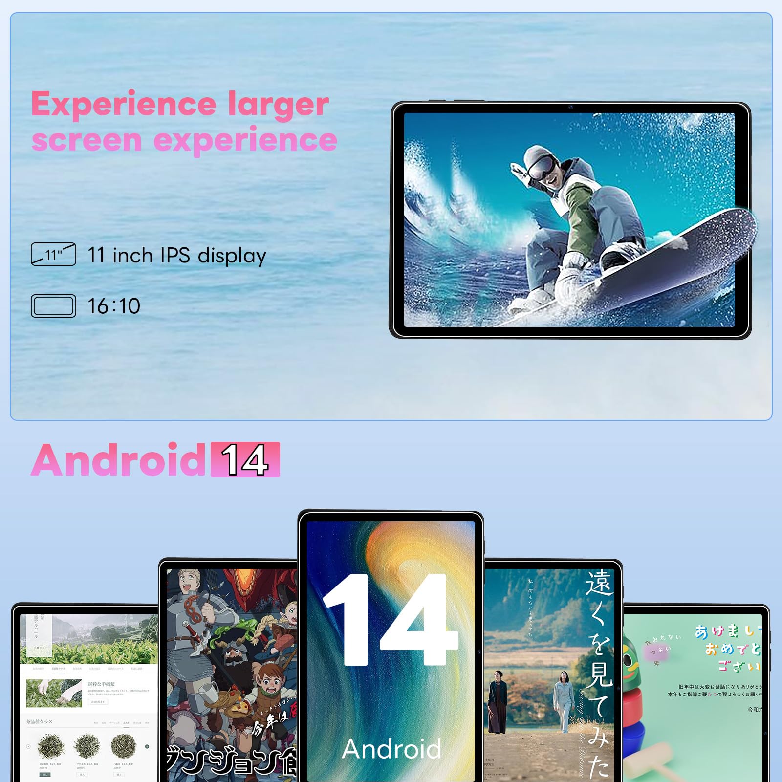 Jikocxn 11  Tablet, Android 14 With Octa-Core Processor, 12Gb+128Gb, 1Tb Expandtion, 8000Mah Battery, Ips Large Display, Bt5.0,