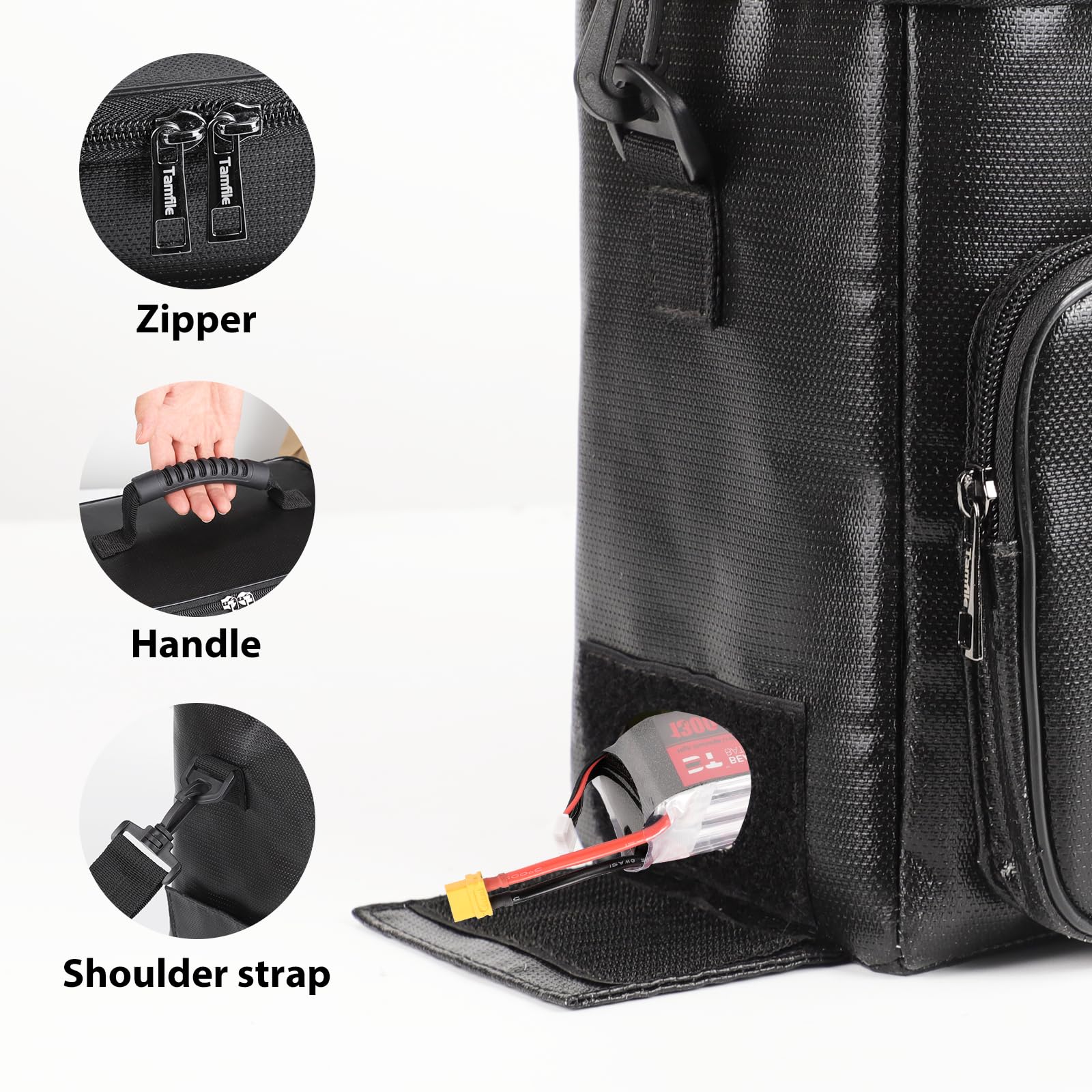 Tamfile Fireproof Lipo Battery Bag With 4200F Heat Insulated, Fireproof Safe Lipo Bag With Pockets And Shoulder Strap, Explosion