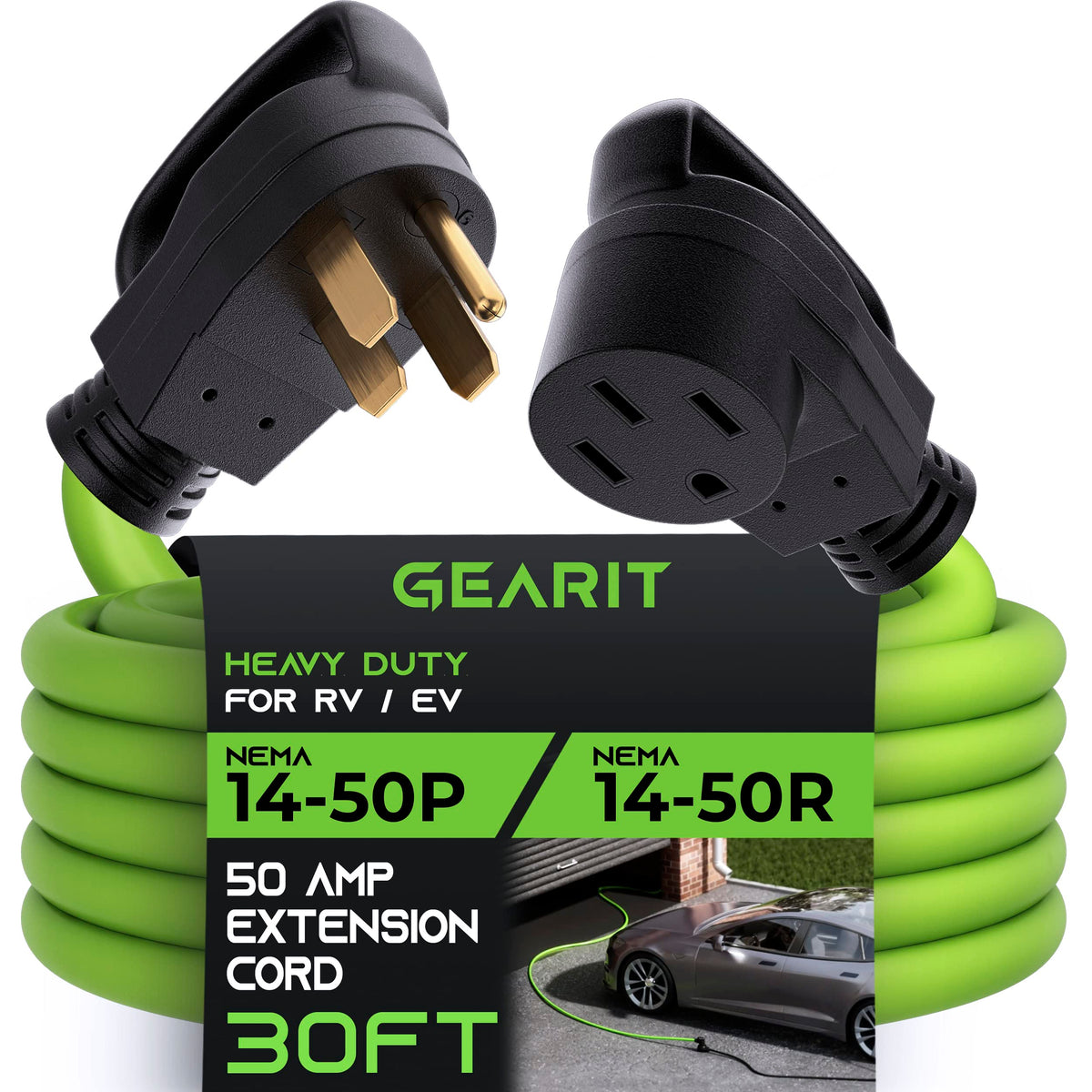 Gearit 50 Amp Extension Cord For Rv And Ev (30 Ft) 4 Prong 250 Volt, Tesla Model 3/S/X/Y, Nema 14 50P To 14 50R 6/3, 8/1 Stw Awg
