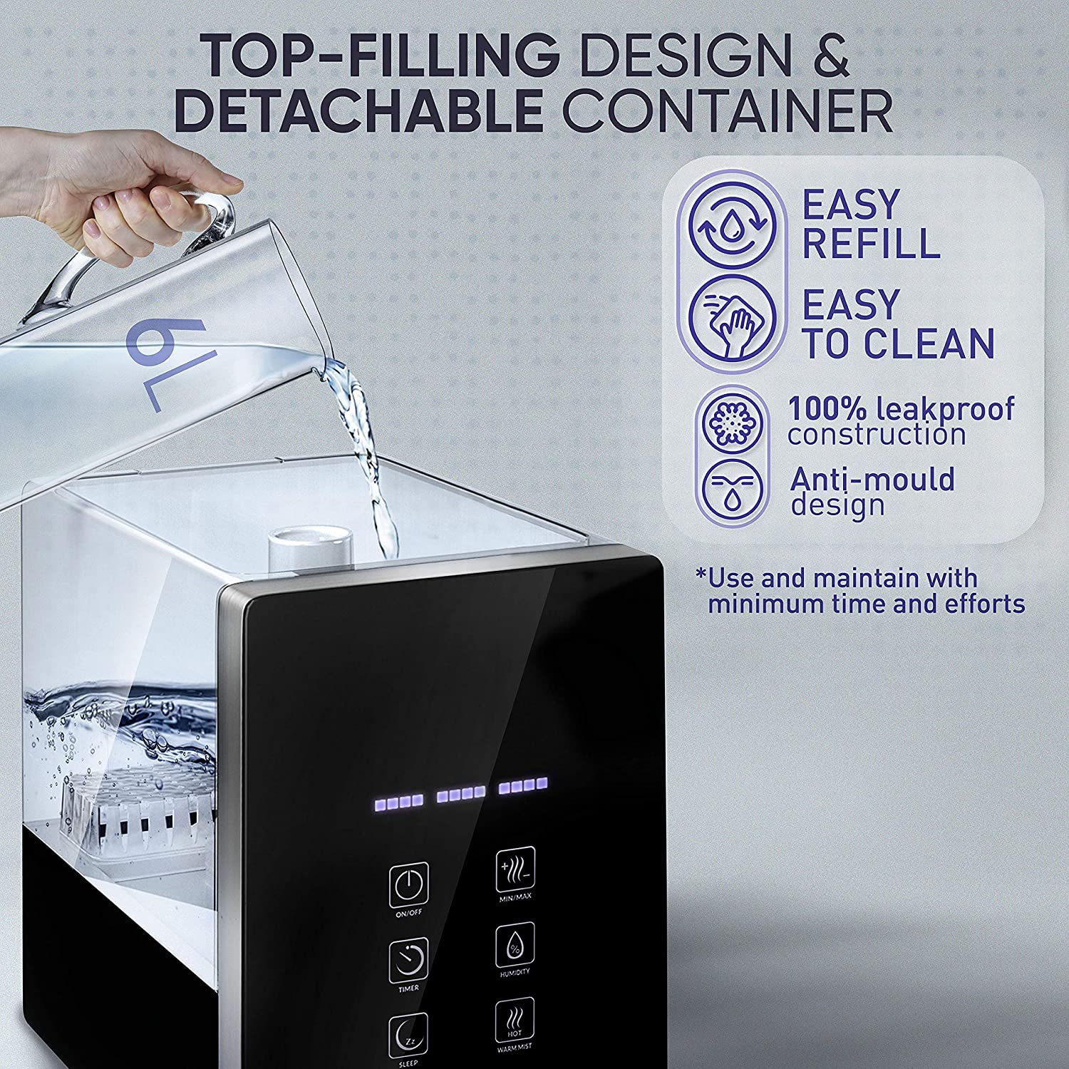 Top Fill Cool Mist & Warm Mist Humidifier For Large Room Home Bedroom Living Room 6L Big Capacity, Air Ultrasonic Humidifiers Wi