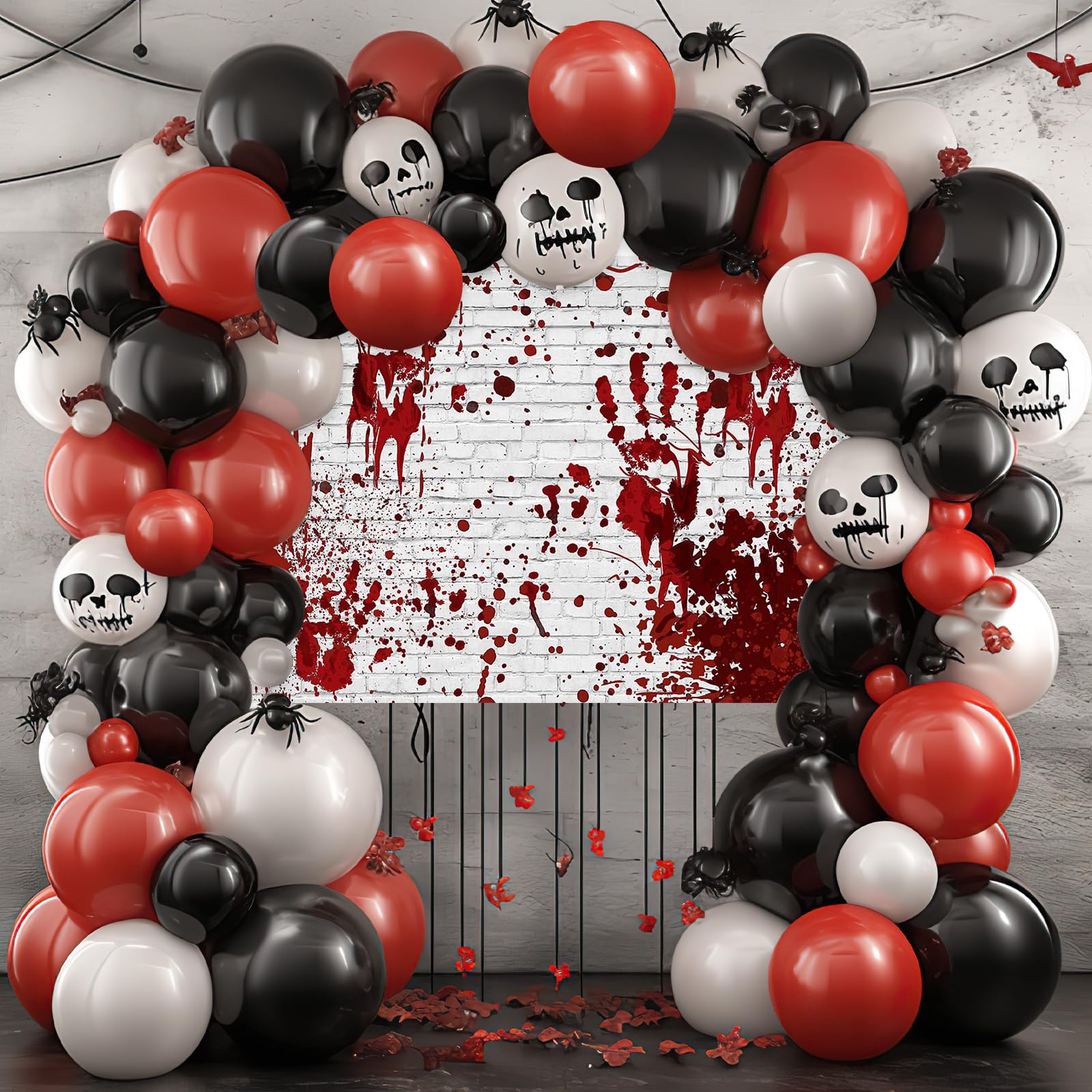 Mocsicka Halloween Backdrop Horrible Scary Bloody Brick Wall Photo Backdrops Hand Print Bloodstain Splatter Party Decorations Ba