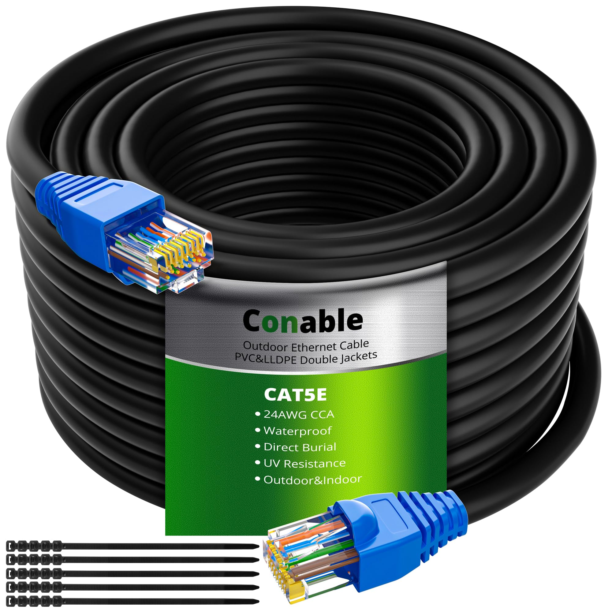 Cat5E Outdoor Ethernet Cable 350 Feet, Cat 5E Heavy Duty Internet Network Lan Cable, More Flexible Than Cat 6, Waterproof, Pvc &