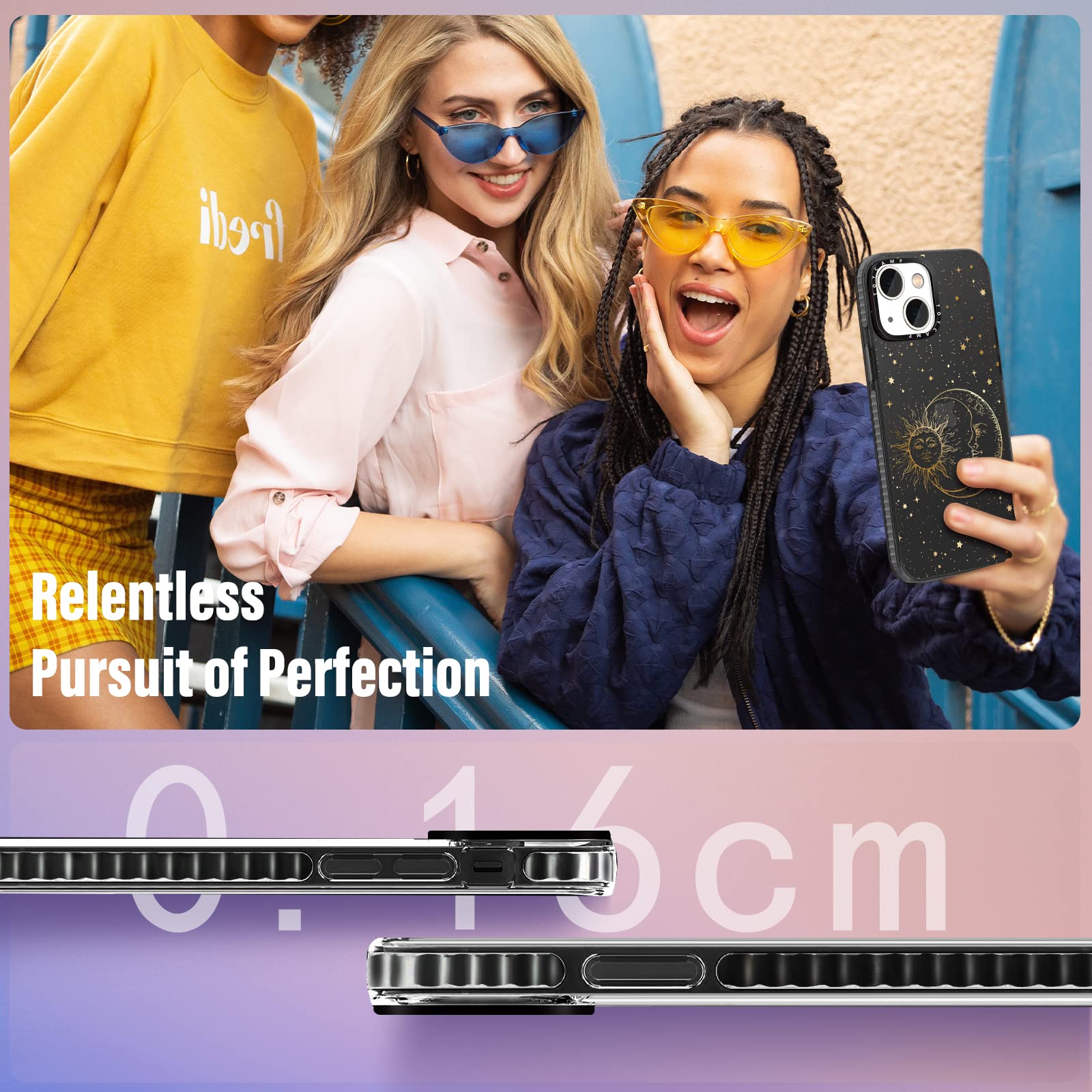 Toycamp For Iphone 13 Case, Sun Moon Stars Design For Women Mens Girls Boys Teens Cool Fantasy Glitter Print Case With Ring Kick