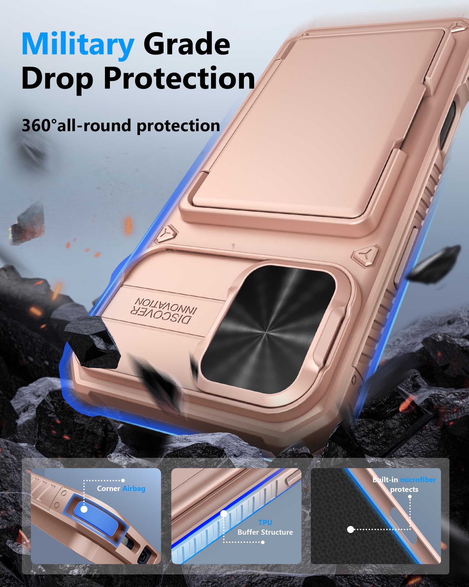 Atatoo For Iphone 16 Plus Case Wallet, Built In Card Holder (Store 3 5 Cards) & Slide Lens Cover, Military Grade Protection, Sho