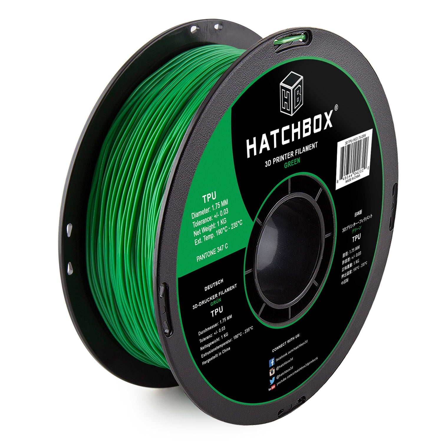 Hatchbox Tpu 3D Printer Filament, Dimensional Accuracy   003 Mm, 1 Kg Spool, 175 Mm, Shore 95A, Green
