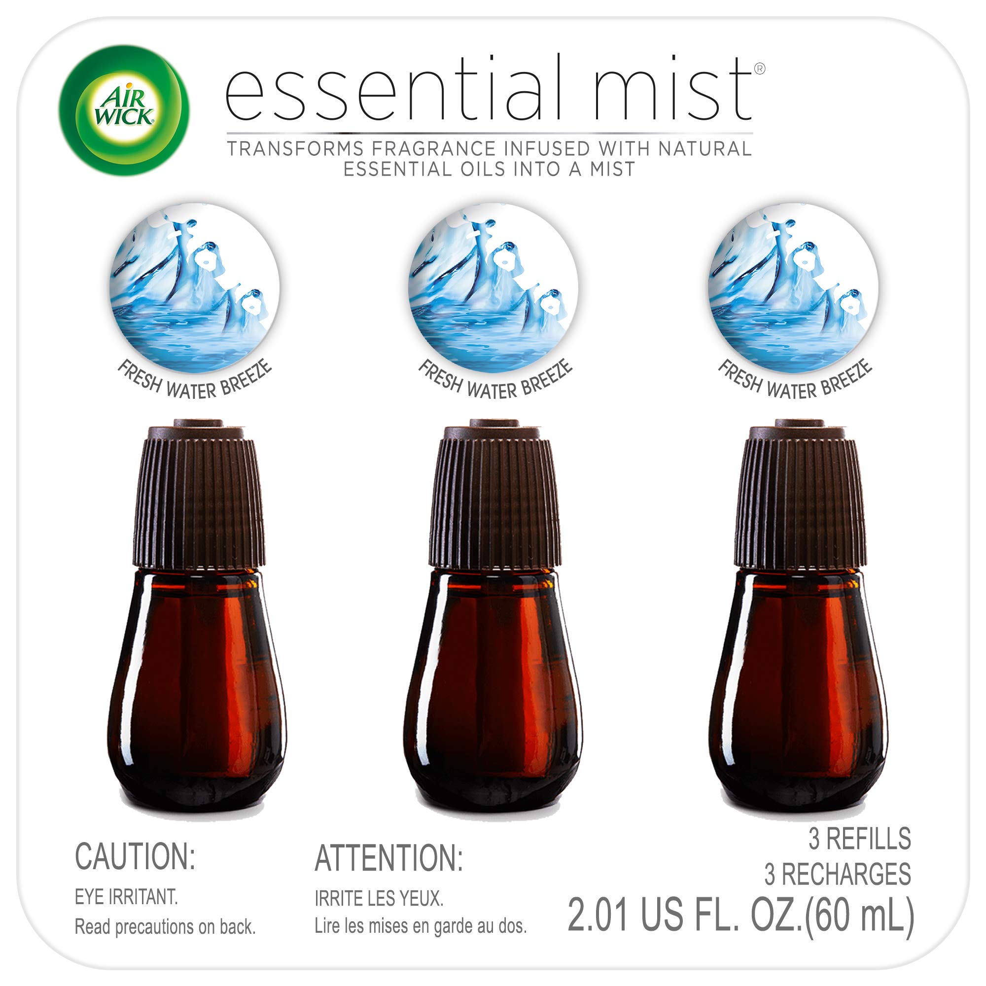 Air Wick Essential Mist, Essential Oil Diffuser Refill, Fresh Water Breeze, 3 Count, Air Freshener , 2.01 Oz