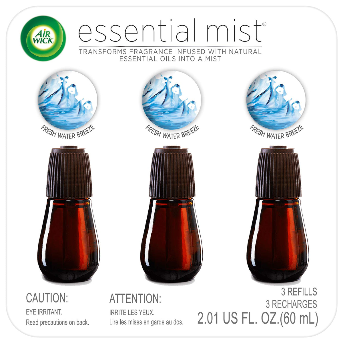 Air Wick Essential Mist, Essential Oil Diffuser Refill, Fresh Water Breeze, 3 Count, Air Freshener , 2.01 Oz