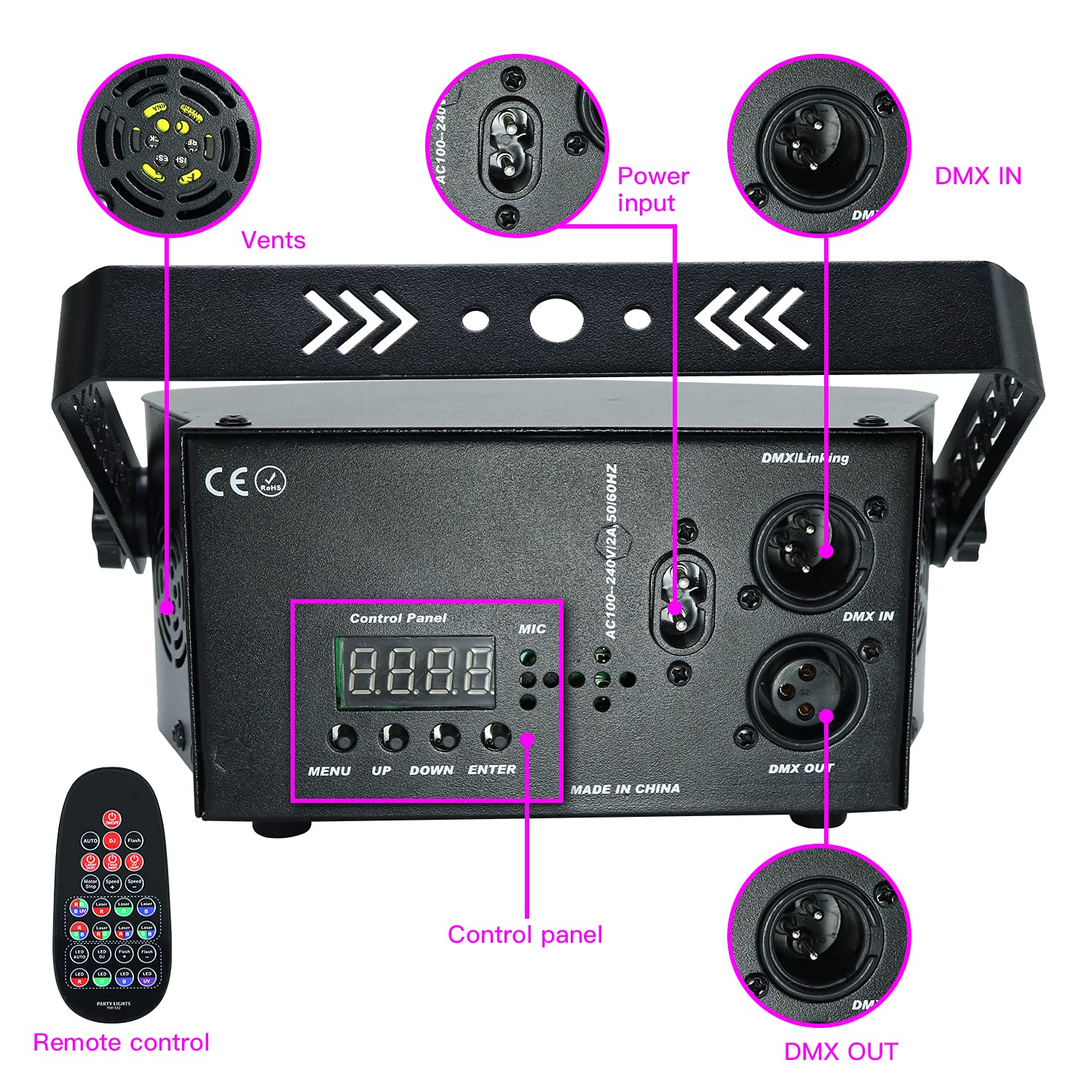 Amki Dj Disco Lights, 15 Eyes Rgb Party Lights Stage Light By Dmx512 Control, Sound Activated Led Pattern Strobe Lights For Part