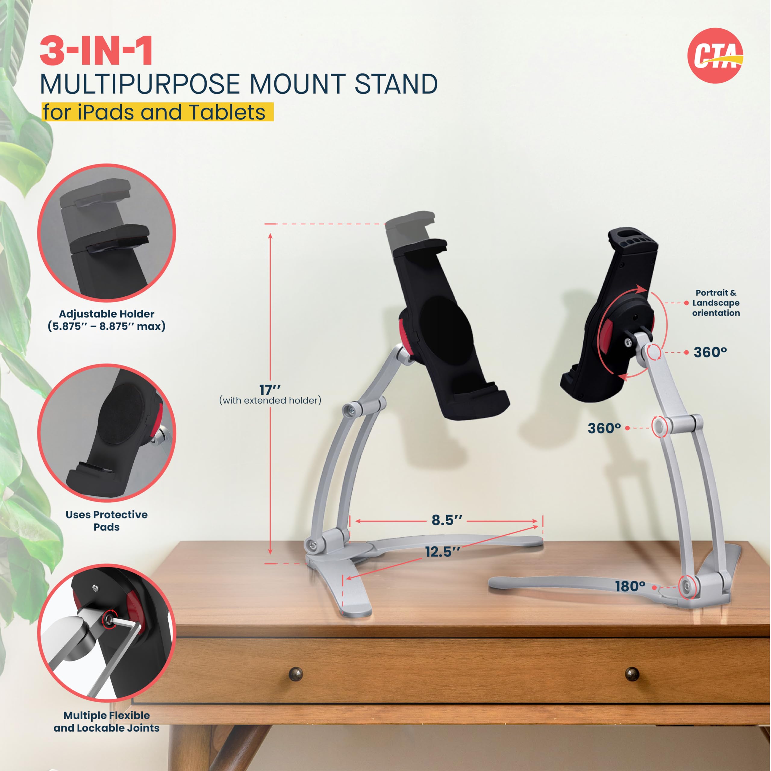 2 In One Mount Stand   Cta Multi Flex Tablet Stand And Mount Installs On Walls Or Folds For Ipad 10Th Gen 10.9''   Ipad 7/8/9 Ge