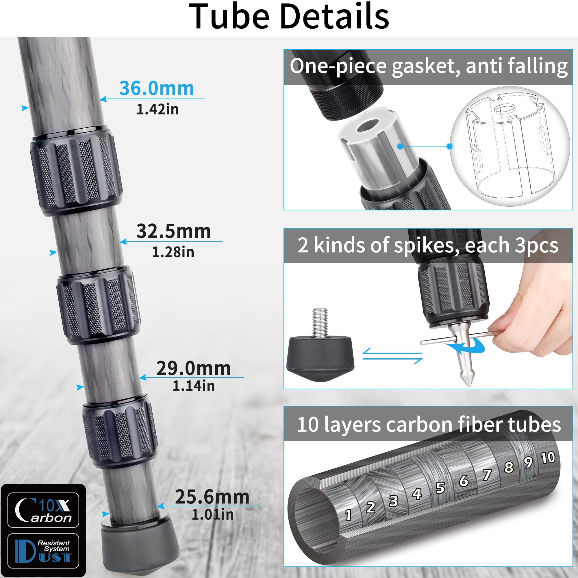 Carbon Fiber Tripod Lt364C Small Size Rt90C Professional Heavy Duty Tripods Stable Compact Stand With 75Mm Bowl Adapter For Video Camera Bird Photography Dslr 36Mm Tube 77.2Lb/35Kg Load, No Mid Column