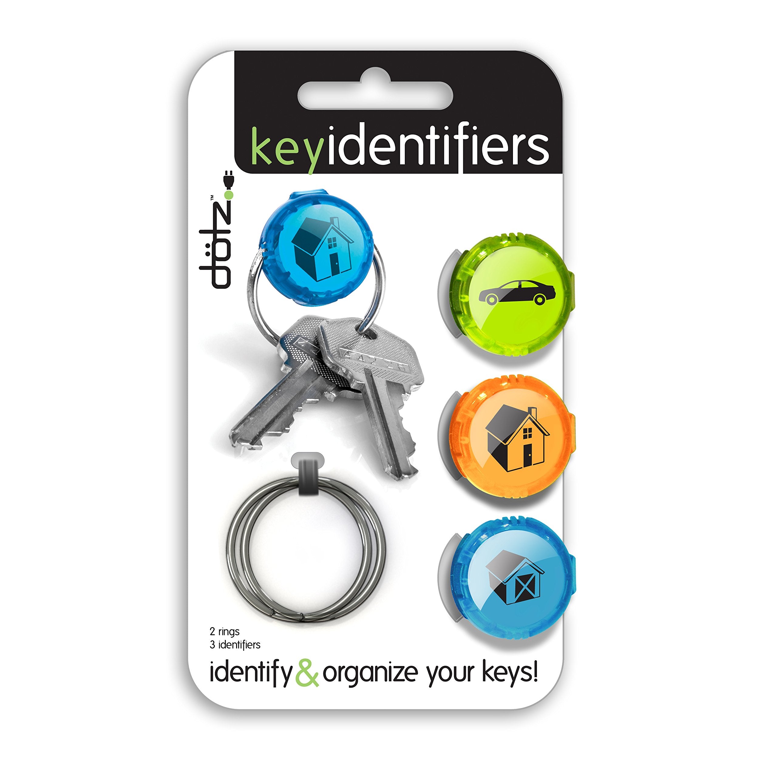 Dotz Key Identifiers, 3 Count With Two Rings, Bright Colors (Dki141Mc C)