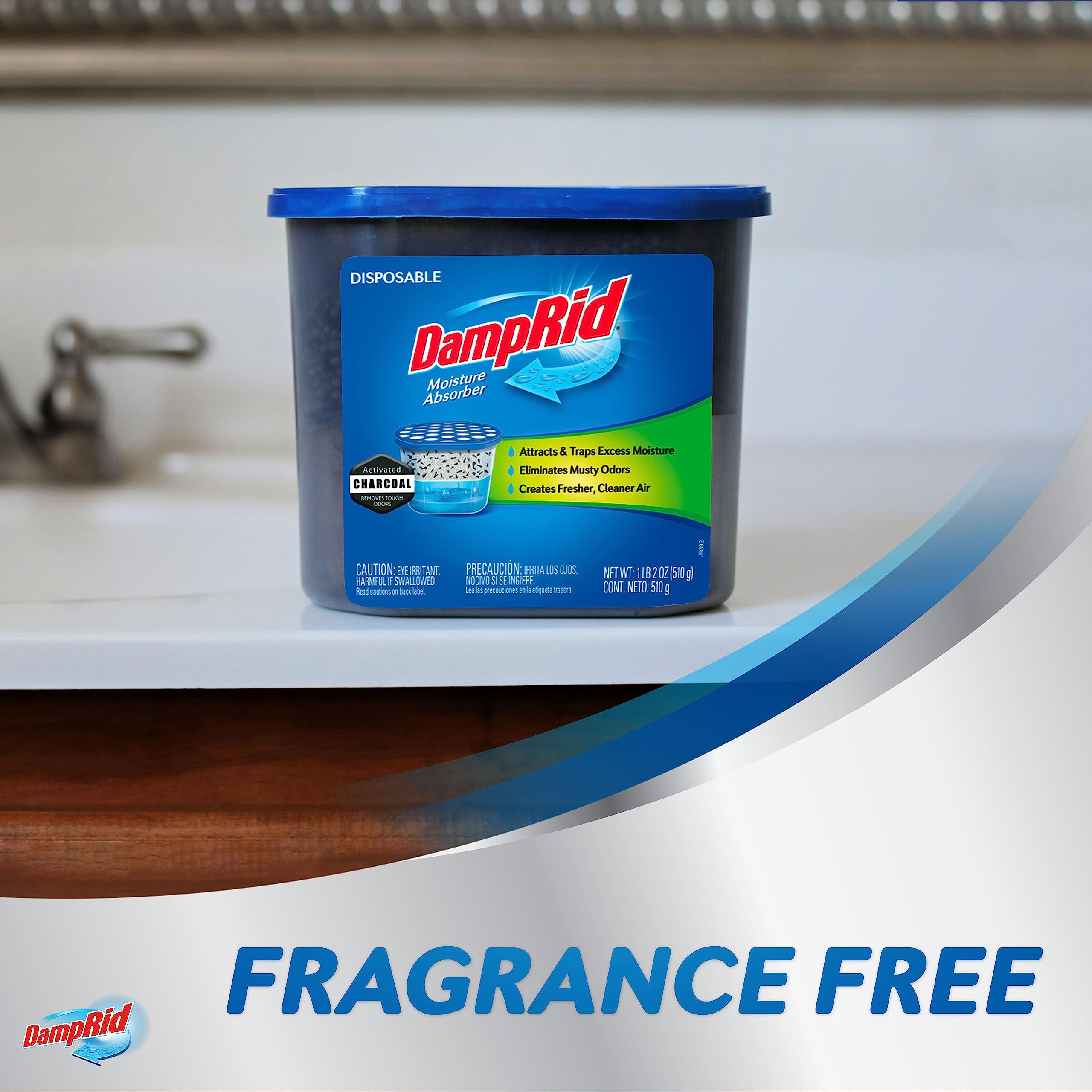 Damprid Fragrance Free Disposable Moisture Absorber With Activated Charcoal, 18 Oz (Pack Of 3) Moisture Absorber & Odor Remover,