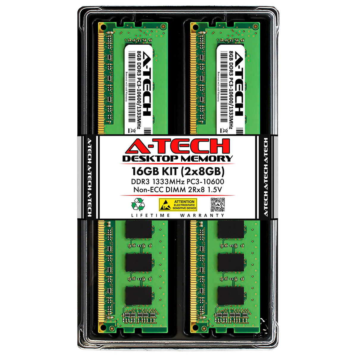 A-Tech Ram 16Gb Kit (2X8Gb) Ddr3 1333 Mhz Pc3-10600 Dimm - Desktop Computer Memory - Cl9 2Rx8 1.5V 240-Pin Udimm Non-Ecc Unbuffe