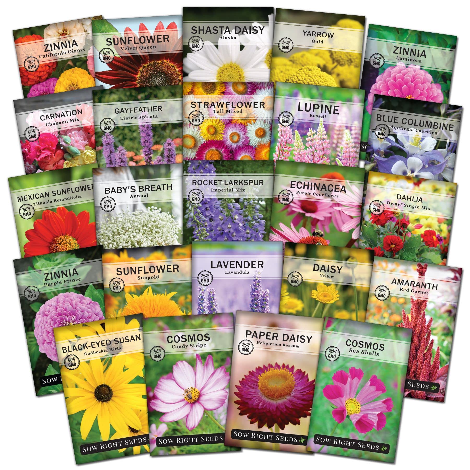 Sow Right Seeds   Large Flower Farm Seed Collection For Planting   Zinnias, Sunflowers, Daisies, Gayfeather, Cosmos, Snapdragons