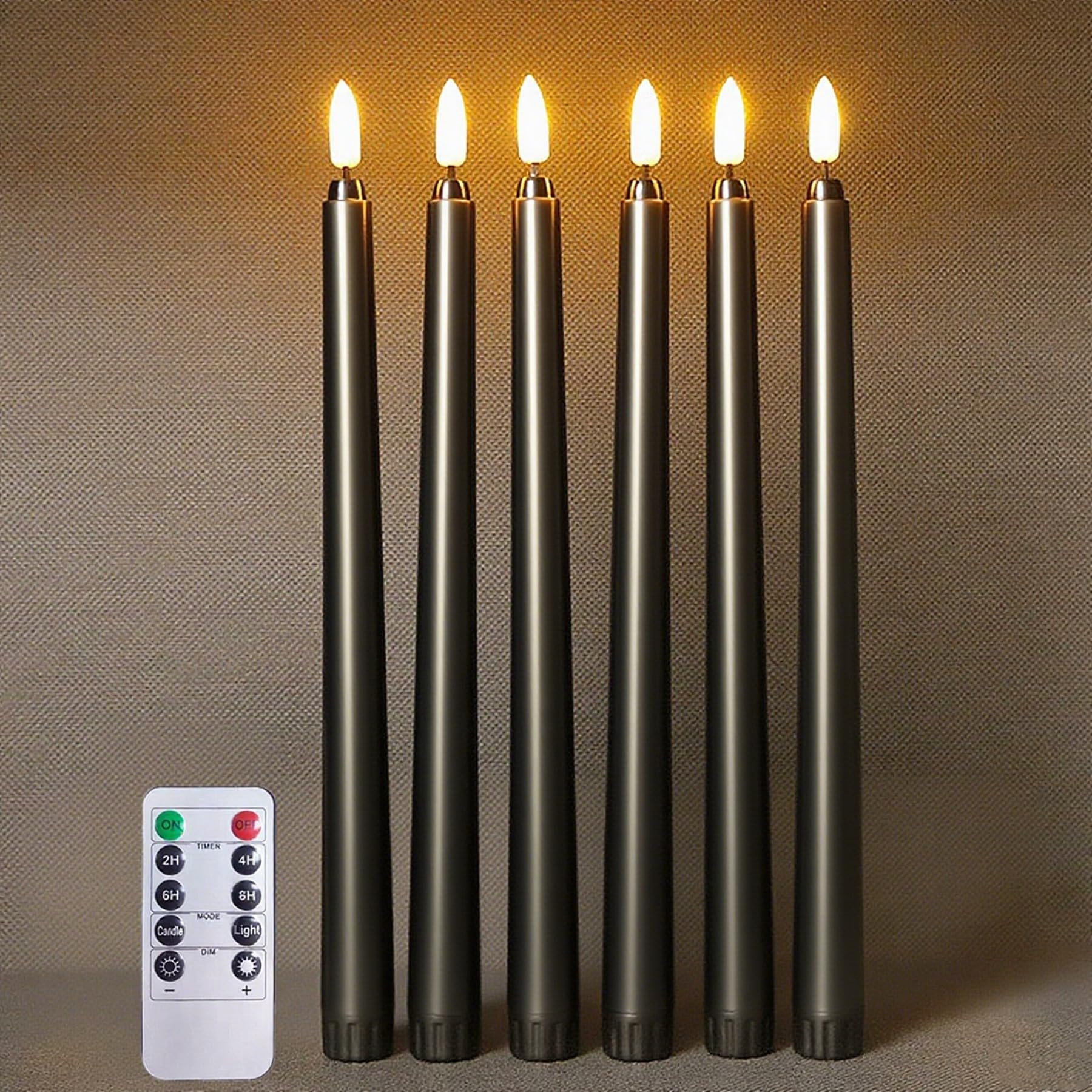 Ni-Jasw Black Halloween Flameless Taper Candles With Remote, Flickering Led Candlesticks Battery Powered Set Of 6