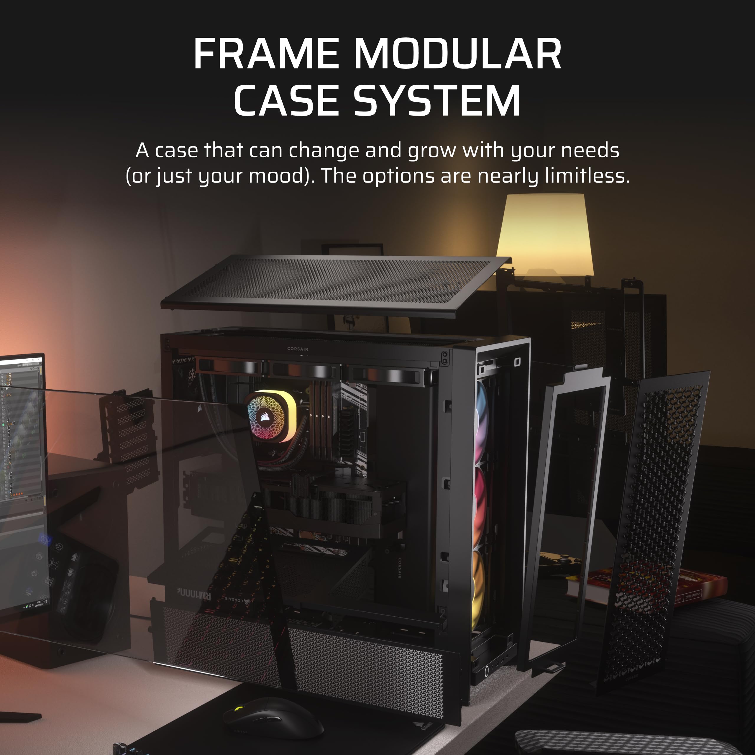 Corsair 4000D Rs Argb Frame Modular Mid-Tower Atx Pc Case - High Airflow, 3X Pre-Installed Rs Argb Fans, Infinirail Fan Mounting