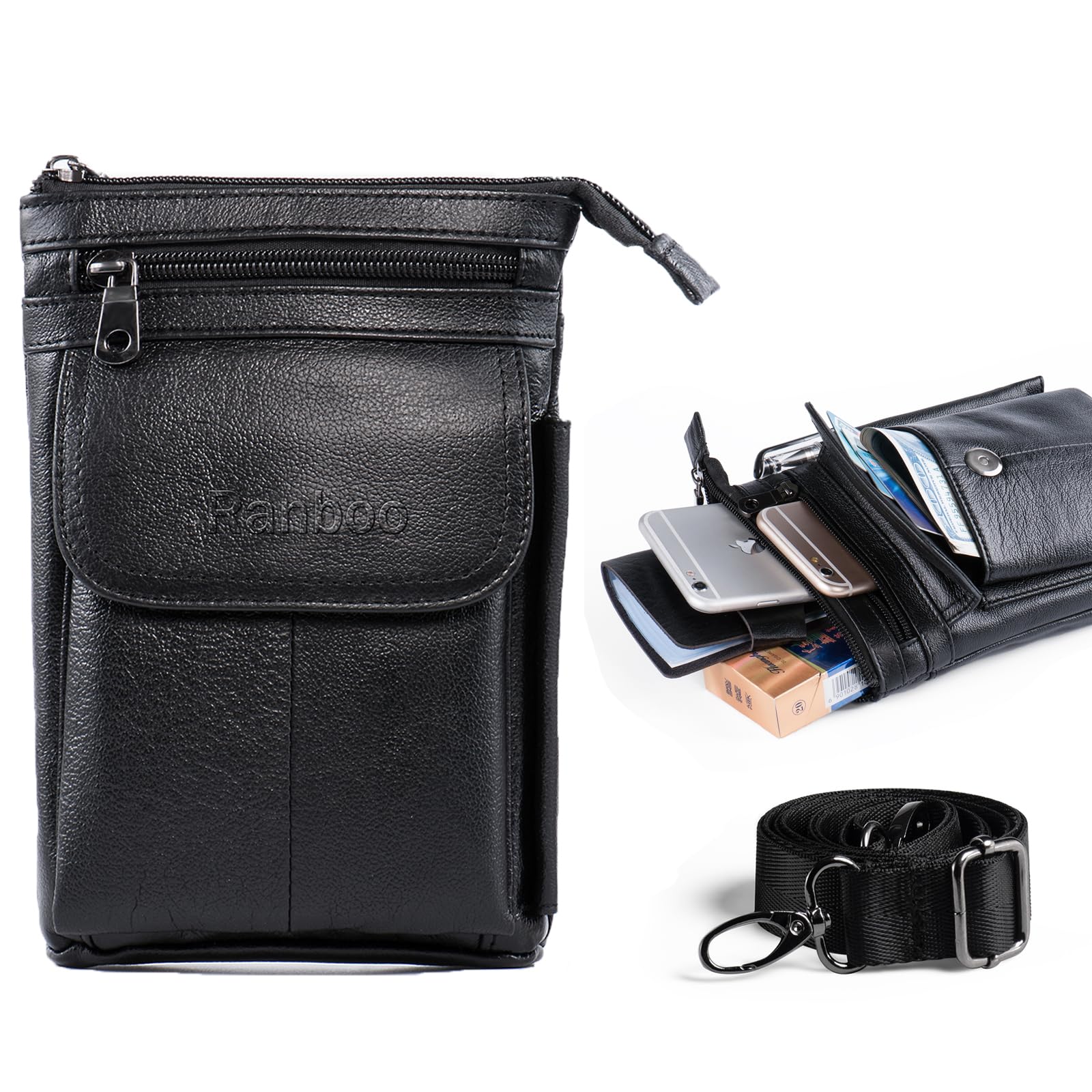 Ranboo Genuine Leather Cell Phone Pouch Compatible With Iphone 15 Pro Max 14 Pro Max Samsung Galaxy A14 A54 S23 Ultra Belt Holst