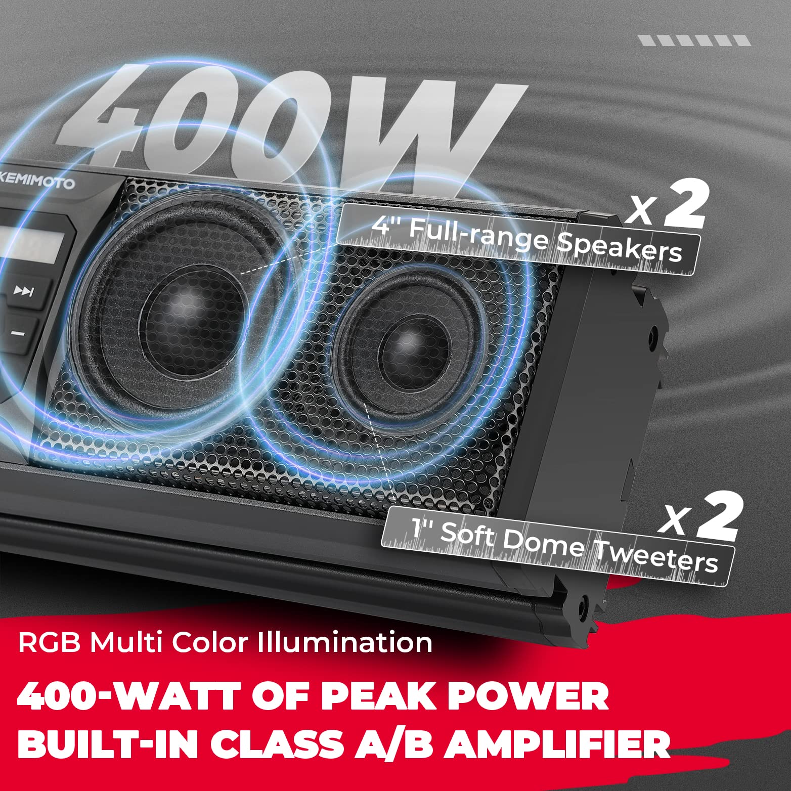 Kemimoto Utv Sound Bar 16 Inch Atv Soundbar Utv Sound System Sxs Speakers Waterproof Bluetooth Connectivity With Multicolor Led