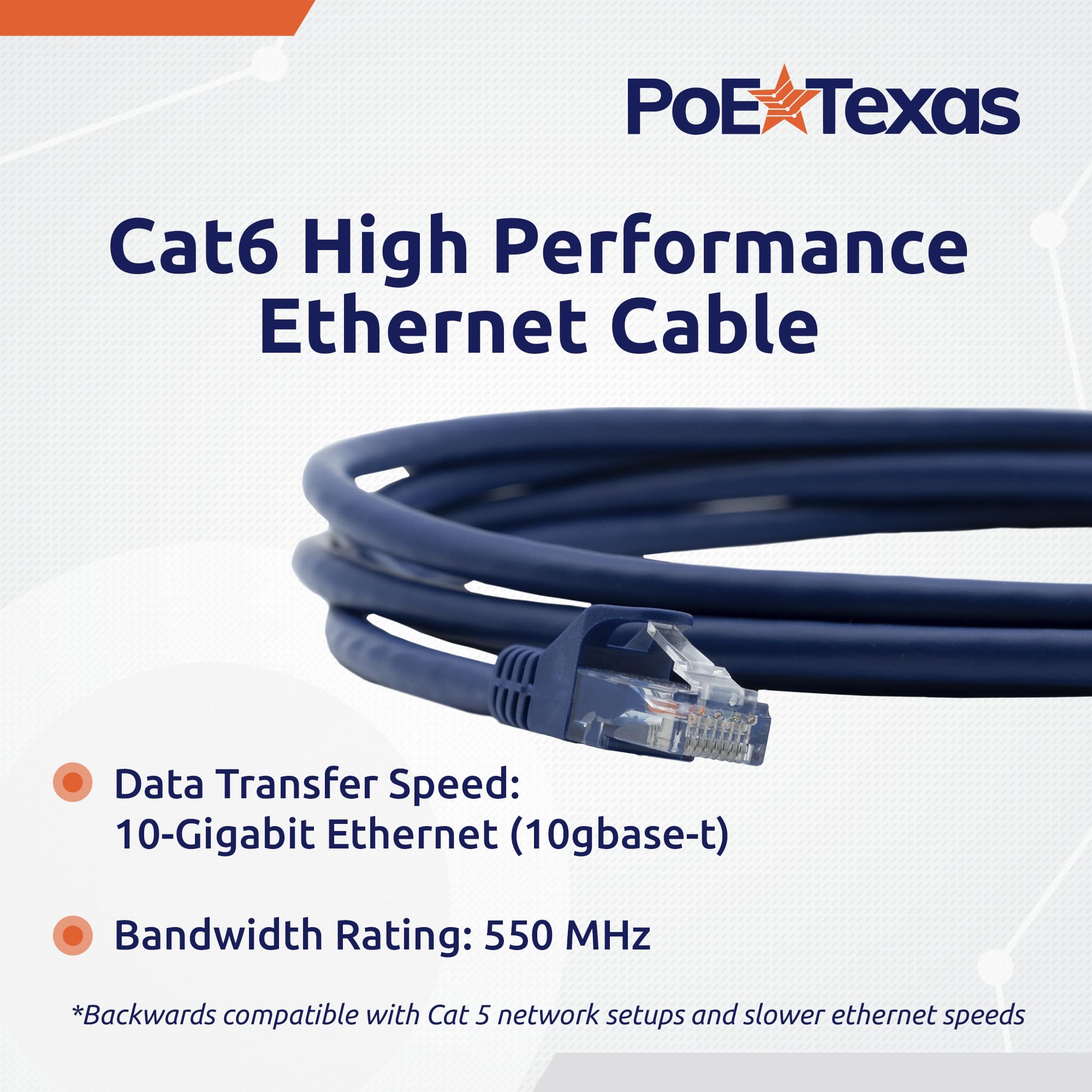 Poe Texas Cat 6 Ethernet Cable 3 Ft   10 Pack   Snagless Patch Cable   10 Gigabit High Speed 24Awg Network Cable   Cat6 Ethernet Cable Cat 6 Cable   Cat 6 Internet Cable Ethernet Cord (Blue, 3 Feet)