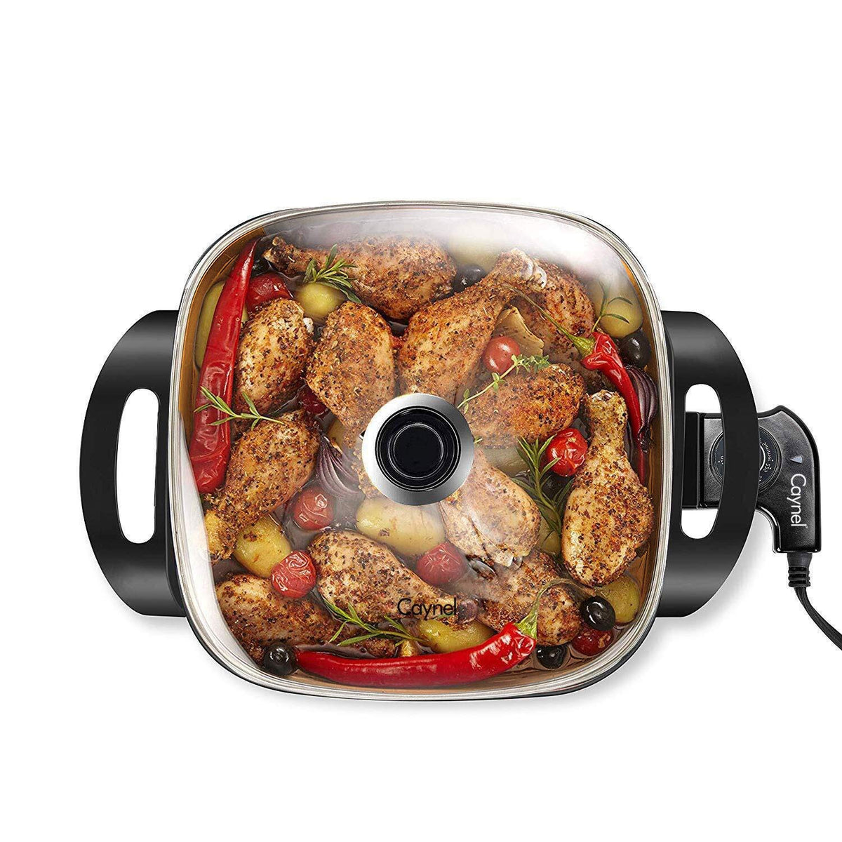 Electric Ceramic Titanium Skillet Jumbo,Deep Dish With Tempered Glass Vented Lid, Non Stick Coating,Convenient Easy Clean Up,12