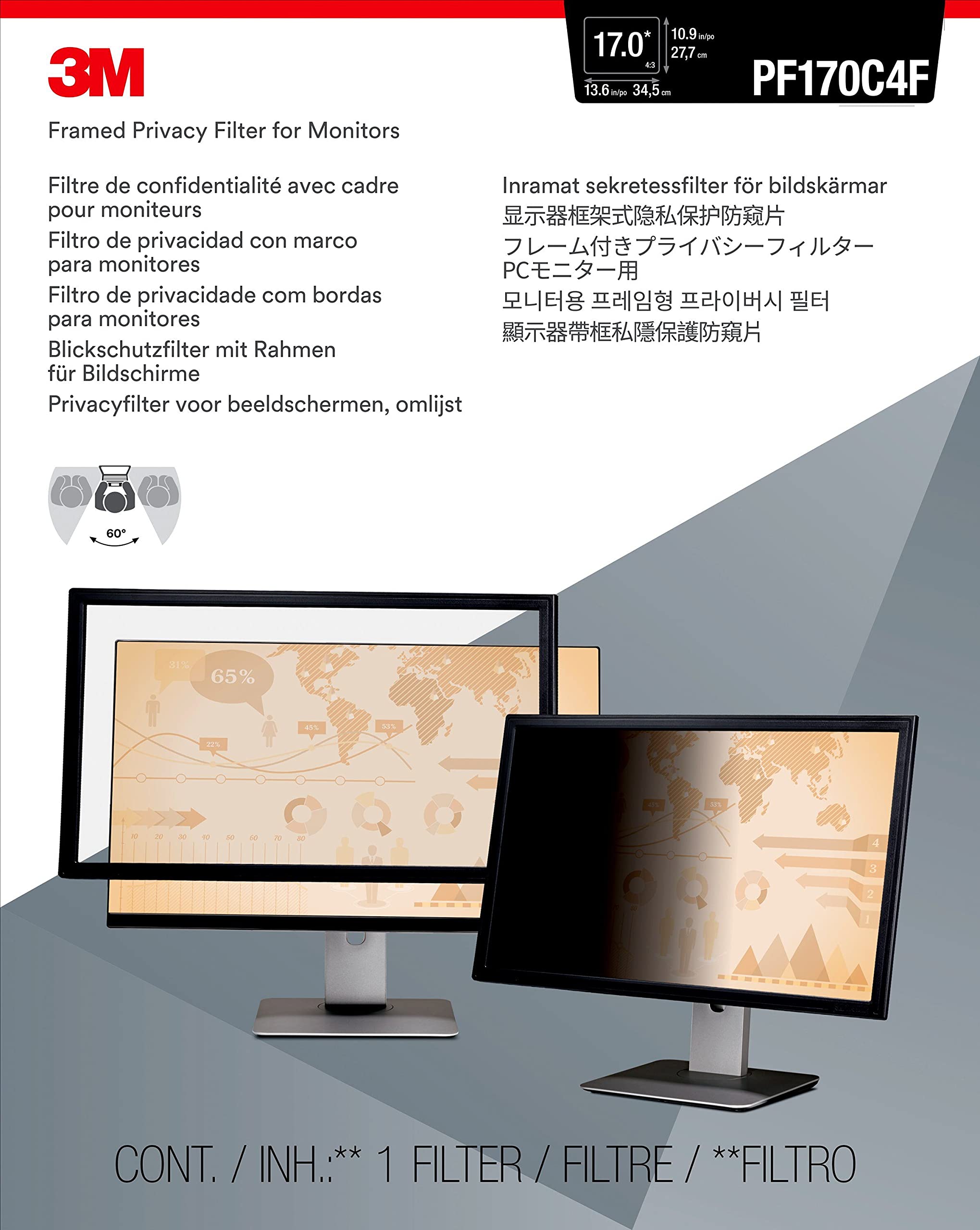 3M Framed Privacy Filter For 17 In. Standard Monitor, Pf170C4F