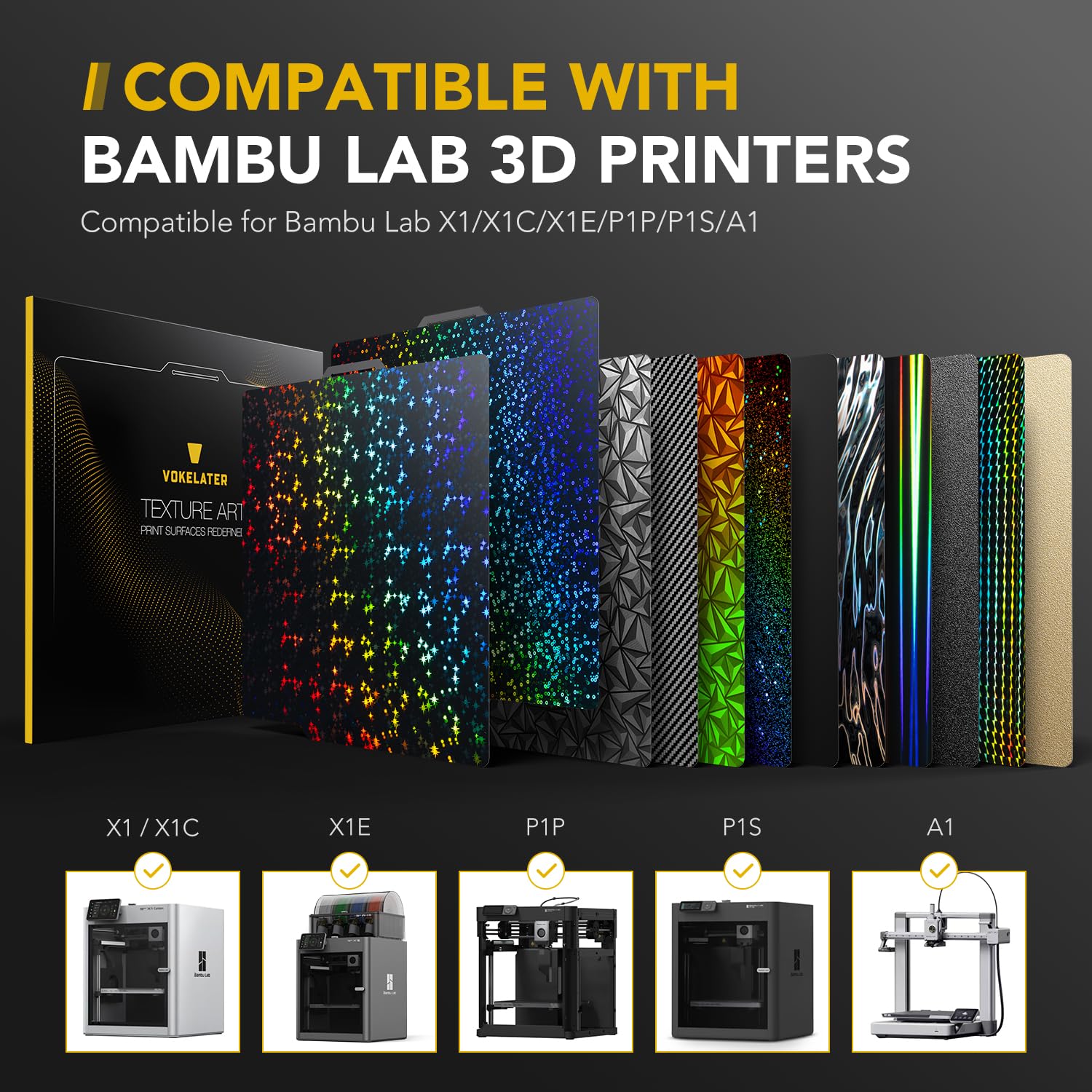 Vokelater 3D Printer Build Plate Pey Sheet For Bambu Lab X1/X1C/X1E/P1P/P1S/A1, Four Point Star + Circle Dual Texture 257X257Mm,