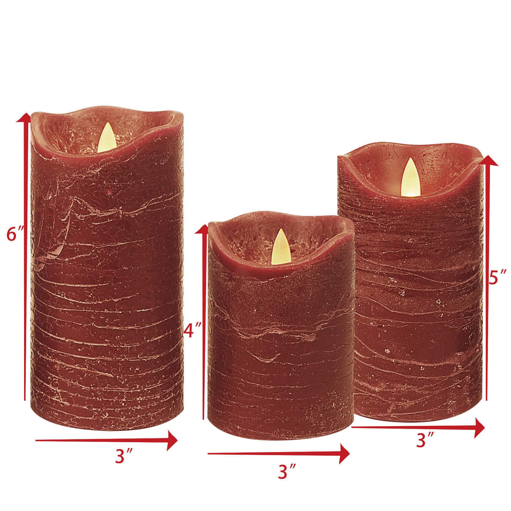 Battery Operated Flameless Led Candles Real Wax Pillar Candles With Remote Timer Electric Flickering Decorative Burgundy Wax Can
