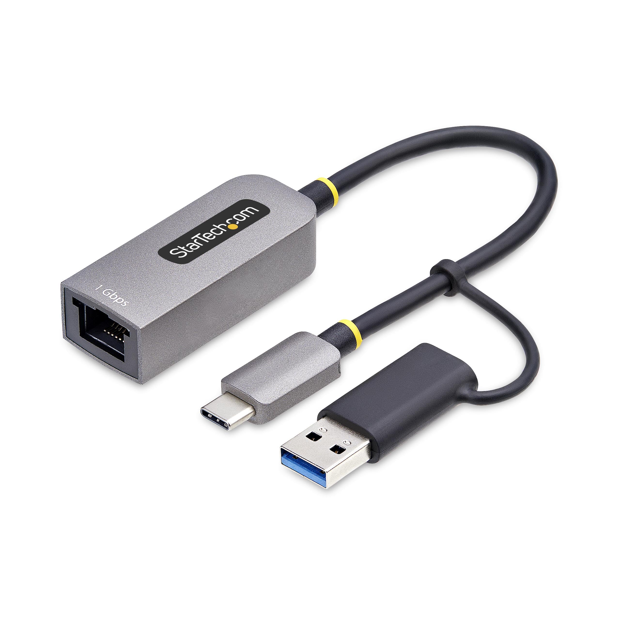 Startech.Com Usb C To Ethernet Adapter W/Usb A Dongle, 10/100/1000Mbps, Usb Gbe Adapter, 6In/15Cm Attached Cable, Status Leds
