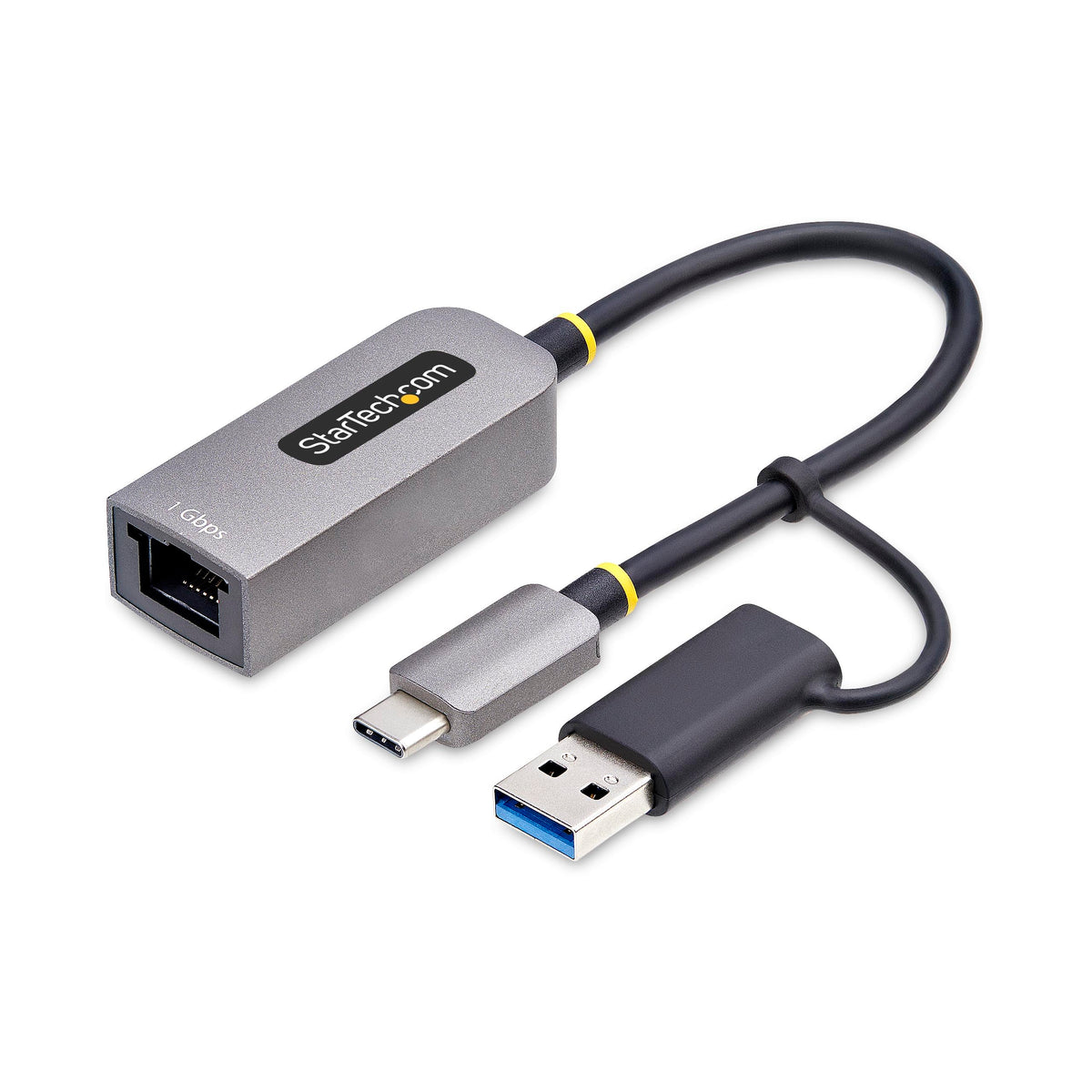 Startech.Com Usb C To Ethernet Adapter W/Usb A Dongle, 10/100/1000Mbps, Usb Gbe Adapter, 6In/15Cm Attached Cable, Status Leds