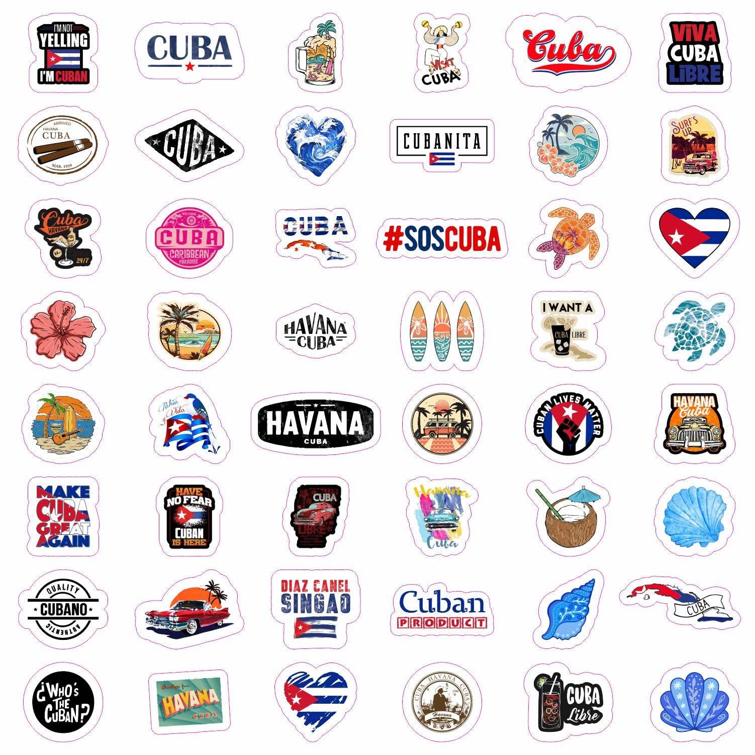 100Pcs Cuba Stickers For Water Bottle And Laptop   Cuban Party Favors & Decorations, Waterproof Vinyl Decals, Cuban Flag And Cul