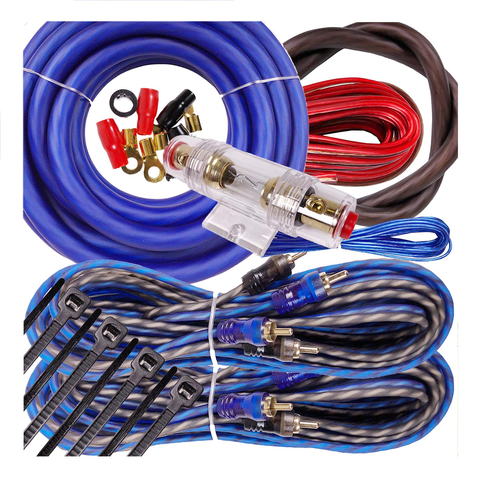Complete 4 Channels 2500W Gravity 4 Gauge Amplifier Installation Wiring Kit Amp Pk3 4 Ga Blue   For Installer And Diy Hobbyist   Perfect For Car/Truck/Motorcycle/Rv/Atv