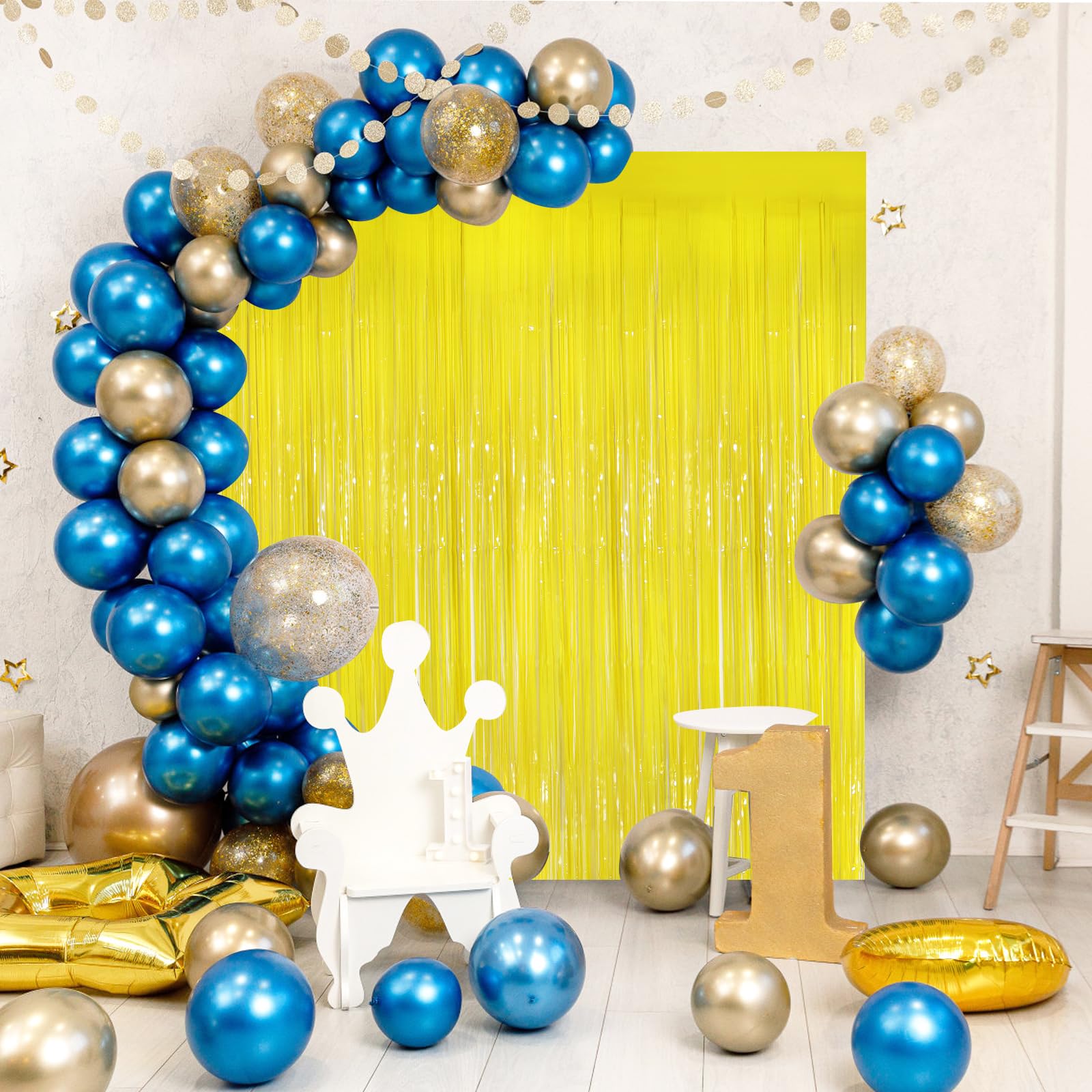 Macaron Yellow Metallic Tinsel Foil Fringe Curtains, 2 Pack 3.3X8.3 Feet Party Streamer For Birthday Party Decorations, Hallowee