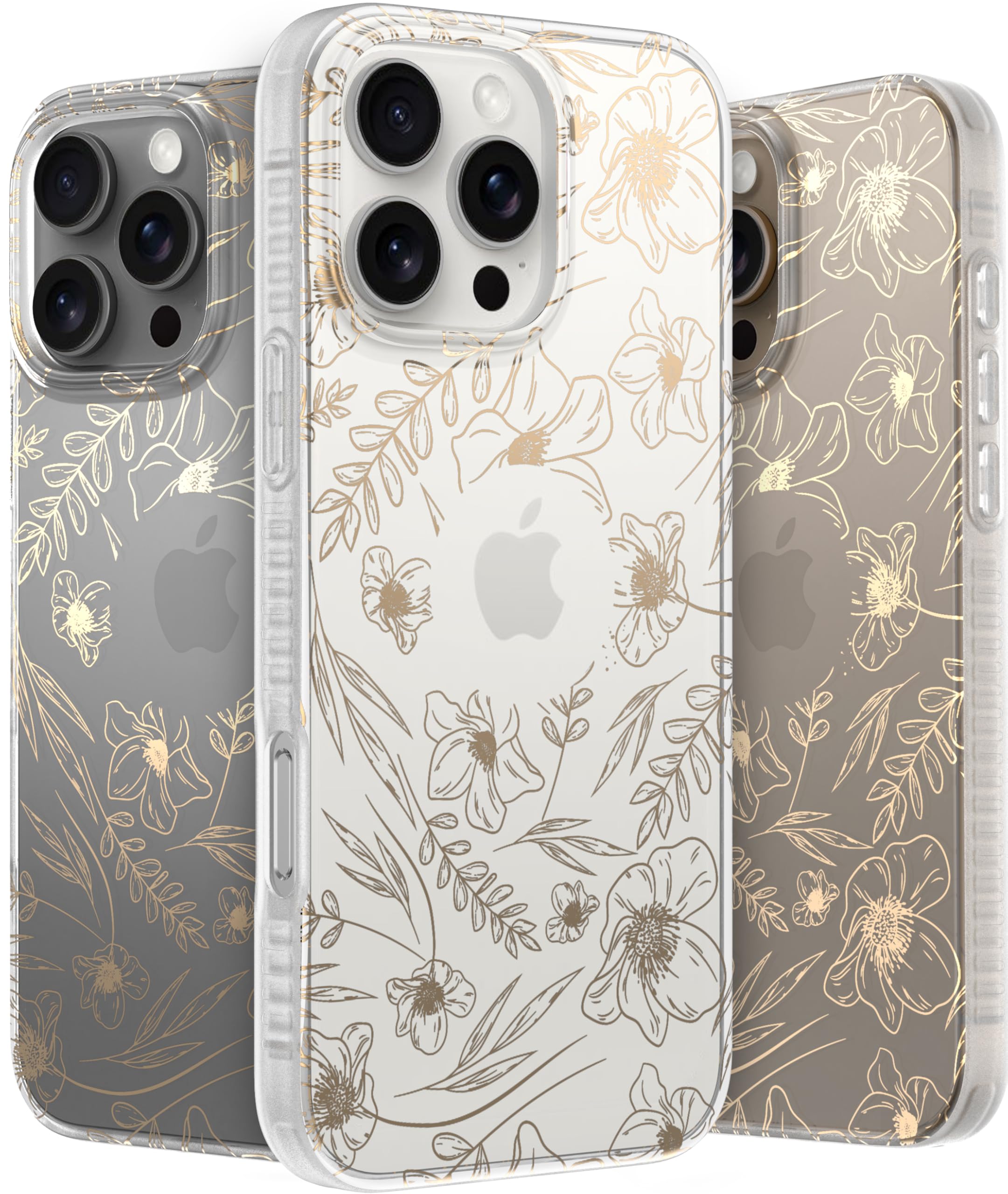 Lonli Hue   For Iphone 16 Pro Max Case   Gold Floral Phone Case   [360 Shock Absorbent Bumper]   Cute, Unique And Aesthetic Phon