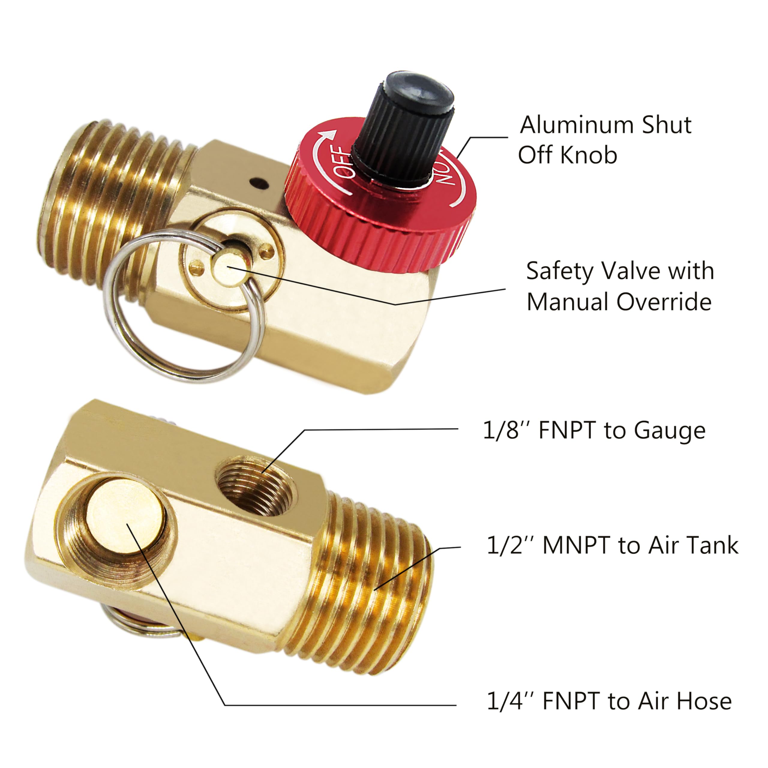 Jiaximan Air Tank Manifold With Fill Port, Aluminum Valve And Relief Bypass, 1/2'' Mnpt Air Tank Port X 1/4'' Fnpt Hose Port X 1