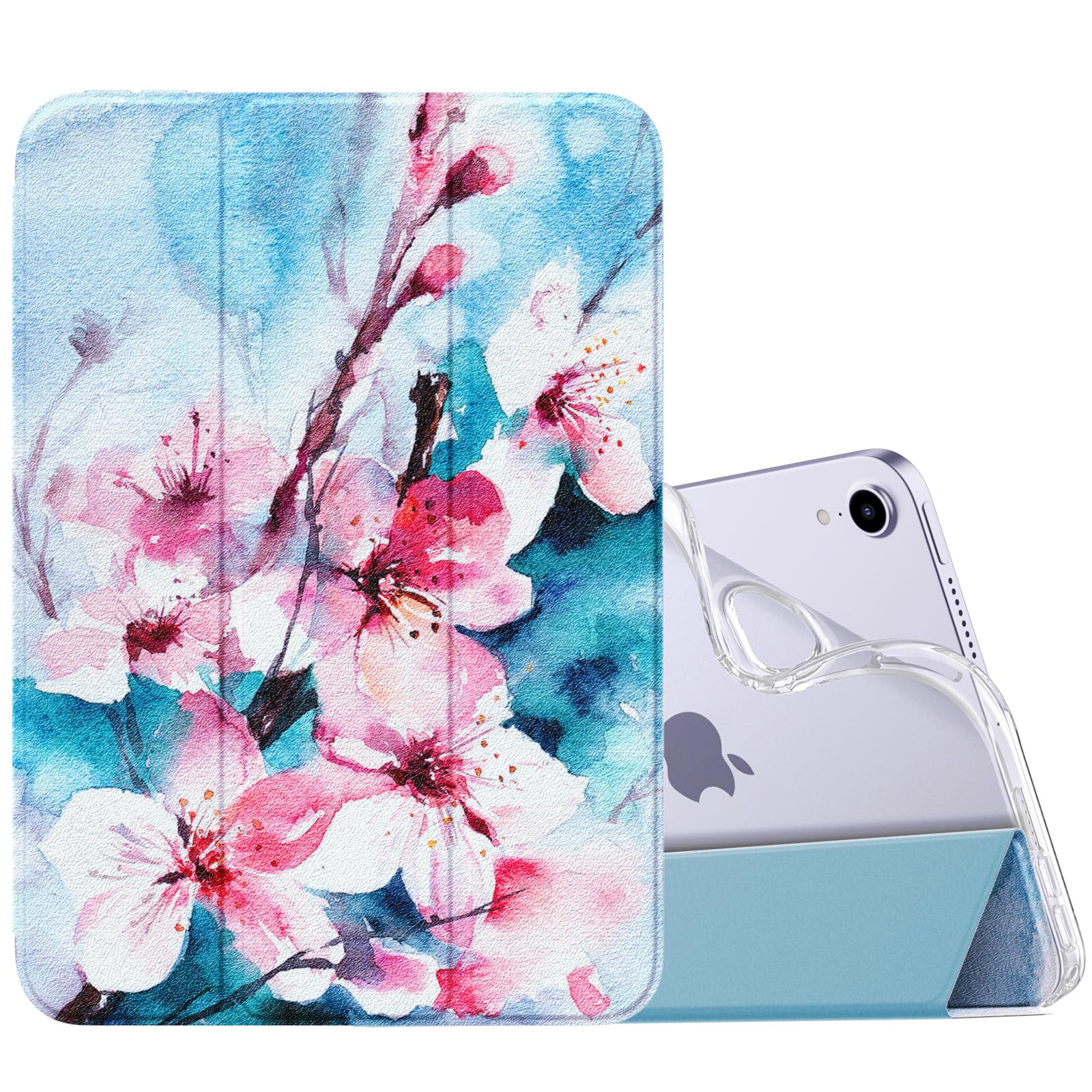 MoKo Case Fit New iPad Mini 7 (A17 Pro) 2024, iPad Mini 6th Generation Case 2021 (8.3 inch), iPad Mini 6 Case, Soft TPU Translucent Frosted Back Cover Case for iPad Mini 7th, Peach Blossom