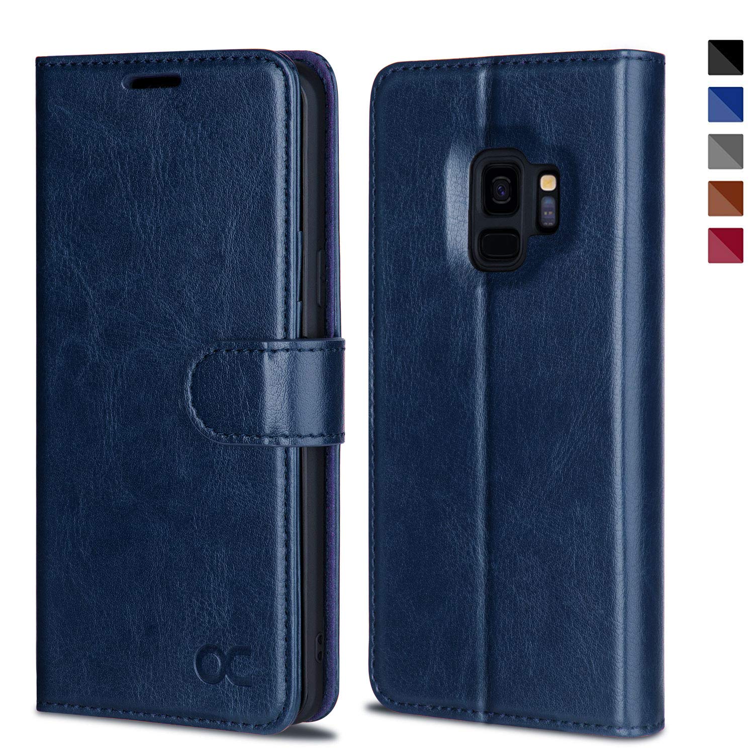 Ocase Samsung Galaxy S9 Case Leather Flip Wallet Case For Samsung Galaxy S9 Devices (Blue)