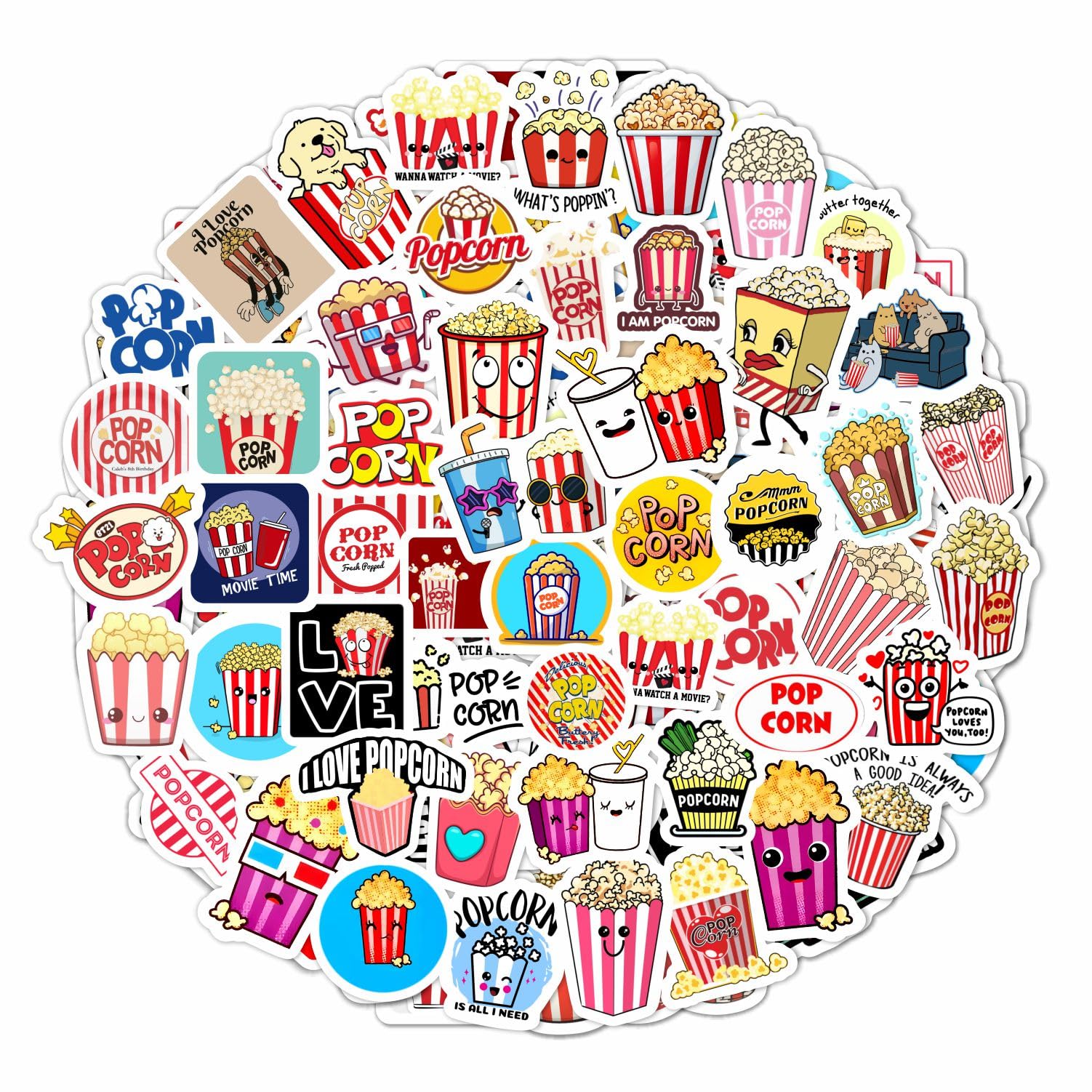 Popcorn Stickers For Water Bottle And Laptop   Popcorn Party Favors & Decorations, Waterproof Vinyl Decals, Movie Night And Snac