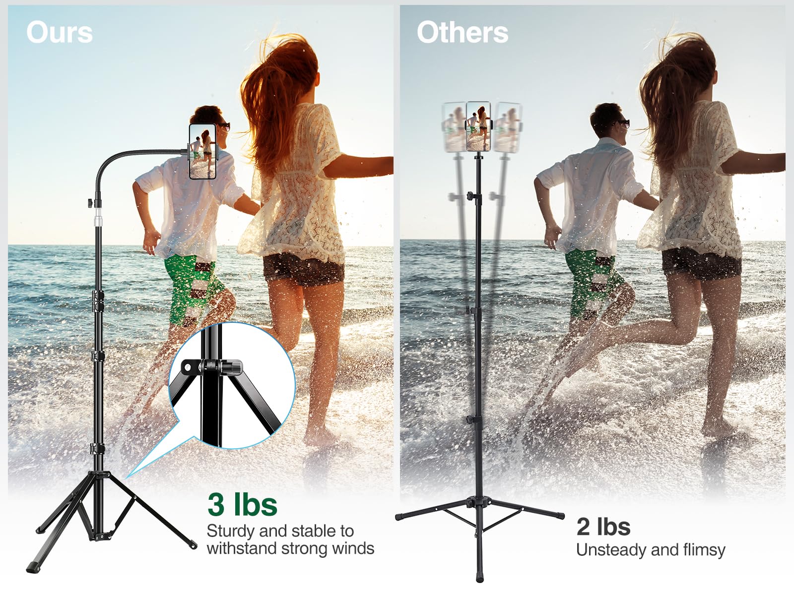 Elitehood 80� Tall Phone Stand Tripod, Floor Phone Recording Stand, Heavy Duty Adjustable Iphone Tripod Stand Compatible With Iphone 15 14 13 12